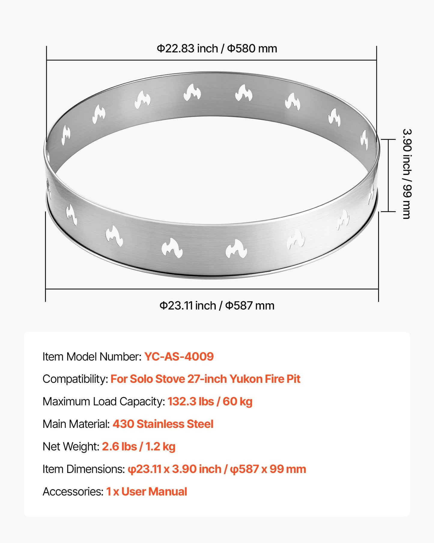 Fire Pit Stand for Solo Stove Bonfire, 68.6 cm Smokeless Fire Pit Ring, Stainless Steel Fireplace Stove Ranger Support Frame Accessory, Portable Outdoor Camping Holder Tools for Fireplace