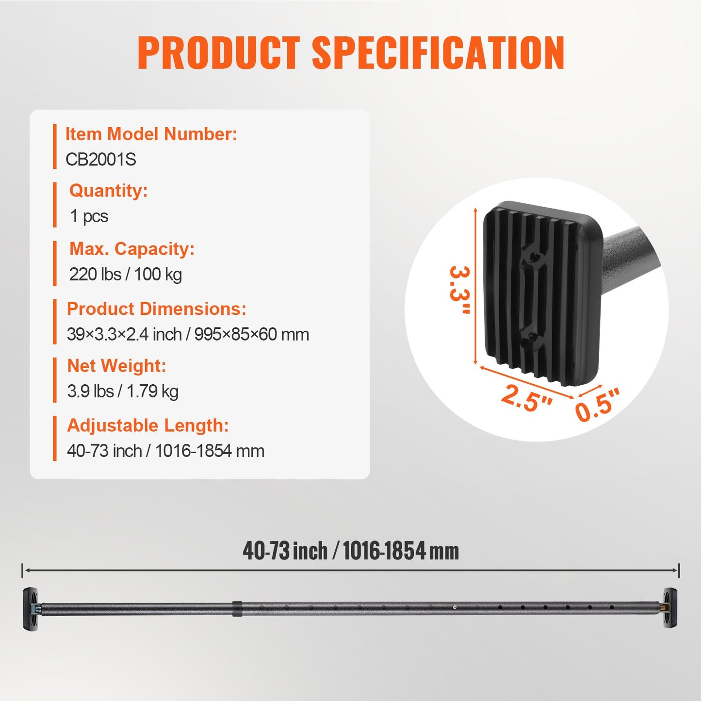 Adjustable Cargo Bar Pickup Truck Bed Holder Ratcheting Stabilizer 101.6-185.4 cm