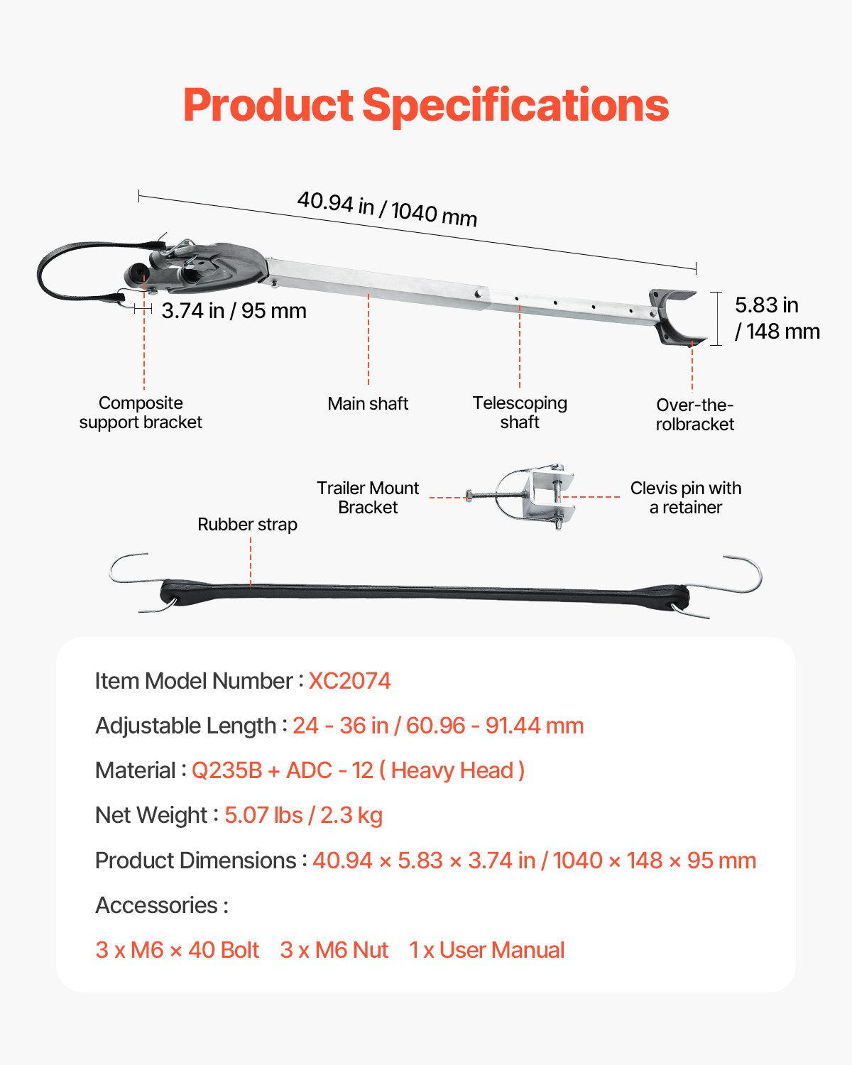 Transom Saver, 24-36 in, Adjustable Boat Transom Saver with Heavy-Duty Head, Corrosion-Resistant Easy-to-Install Transom Savers for Less Than 100 HP Outboard Motor , Fit for Roller & Trailer