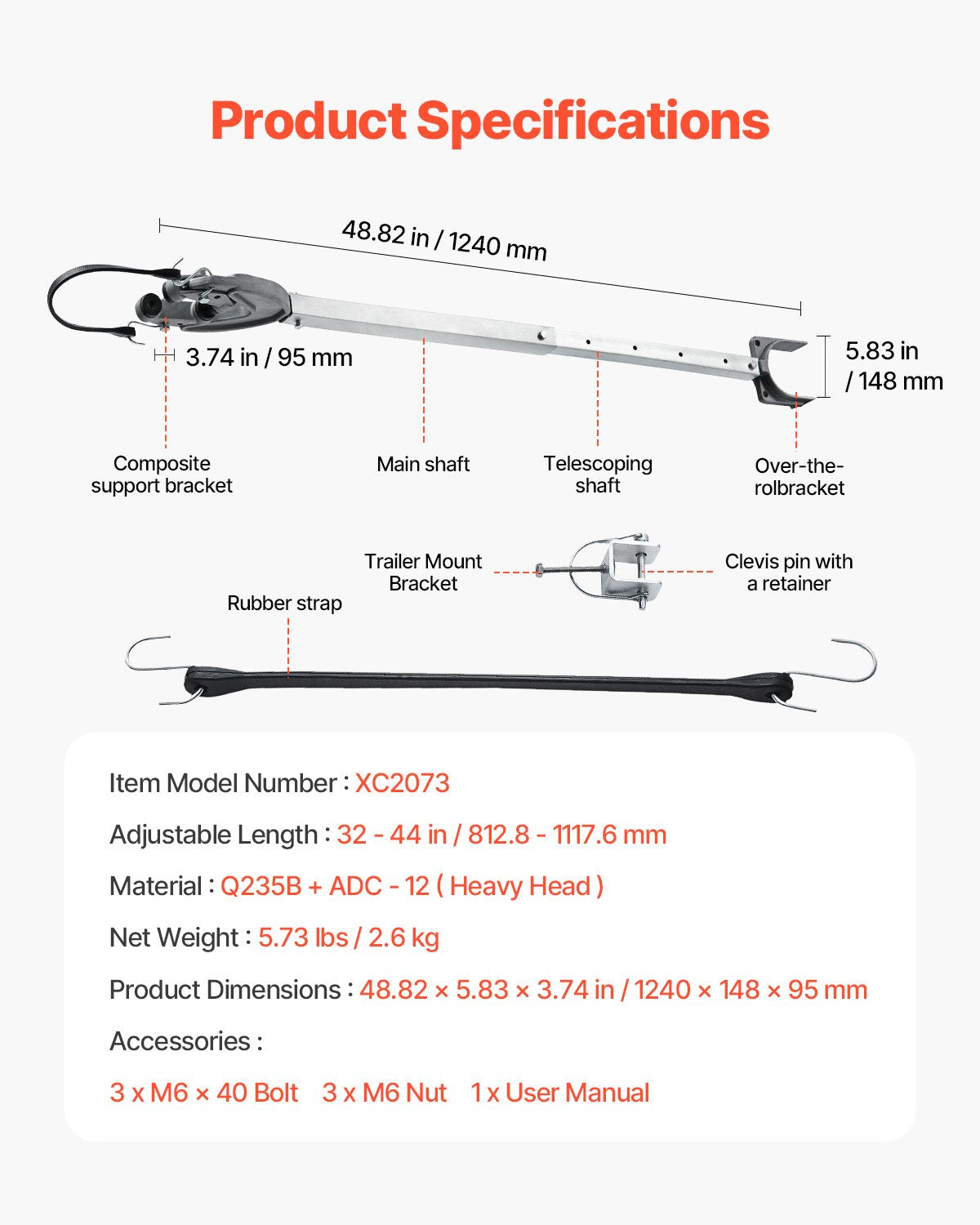 Transom Saver, 32-44 in, Adjustable Boat Transom Saver with Heavy-Duty Head, Corrosion-Resistant Easy-to-Install Transom Savers for Less Than 100 HP Outboard Motor , Fit for Roller & Trailer