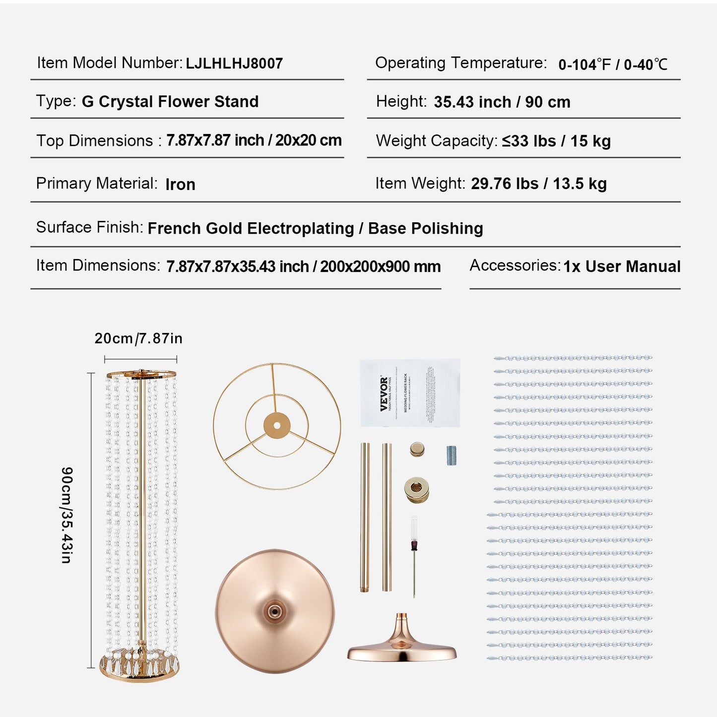 10PCS 35.43inch /90cm Tall Crystal Wedding Flowers Stand, Luxurious Centerpieces Flower Vases Crystal Gold Vase Metal, Perfect for T-stage Wedding Party Ceremony Dinner Event Hotel Home Decor