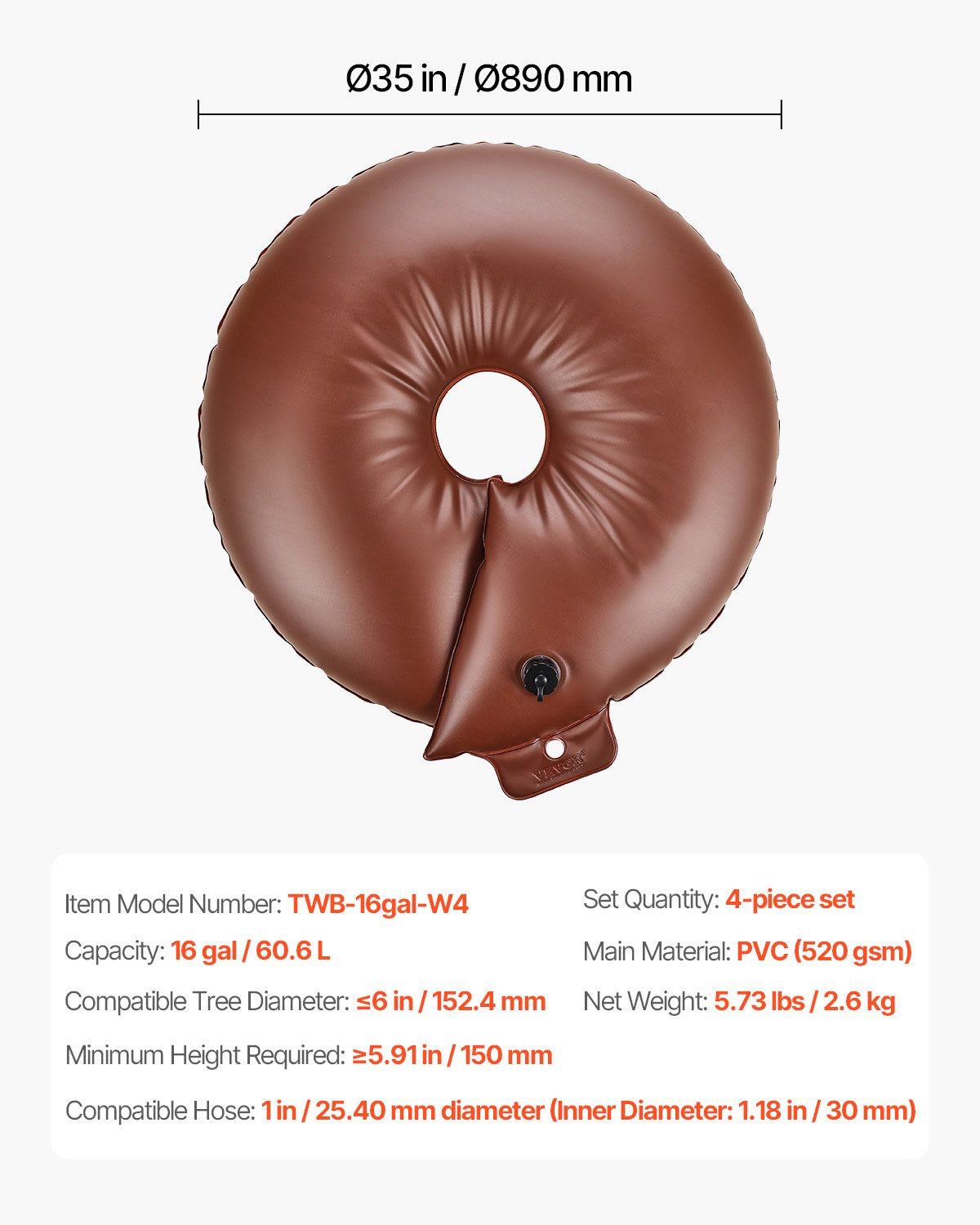 Tree Watering Rings, 4 Pcs 16 Gallons Tree Watering Bags, 6-9 Hours Slow Release, Refillable Planting Water Bags, Water Saving, Heavy Duty Watering System for Shrub Tree Root Drip Irrigation