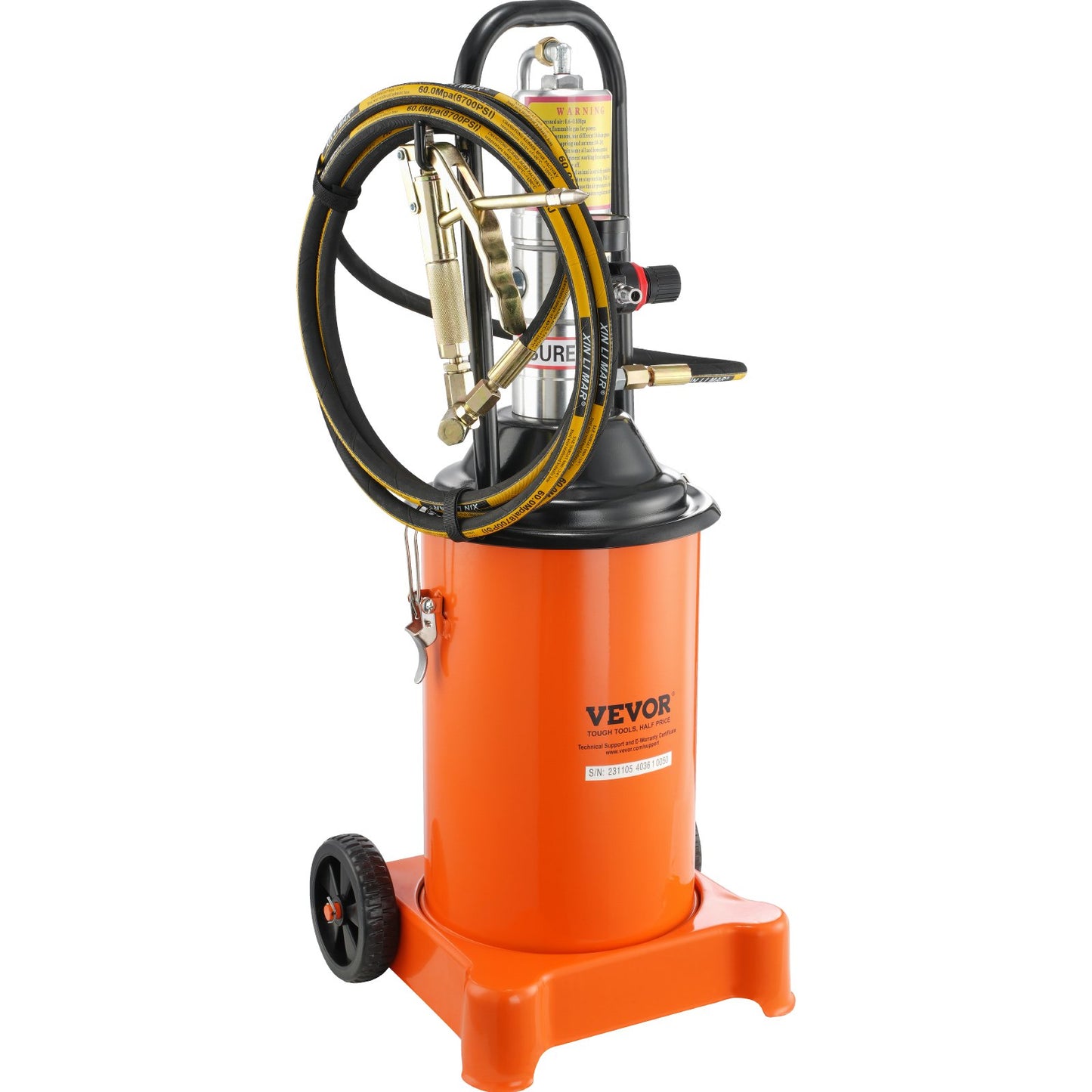 Fettpump, 3 gallon 12 l, luftdriven fettpump med 13 fot högtrycksslang och fettspruta, pneumatisk fetthinkpump med hjul, bärbar smörjfettpump 50:1 tryckförhållande