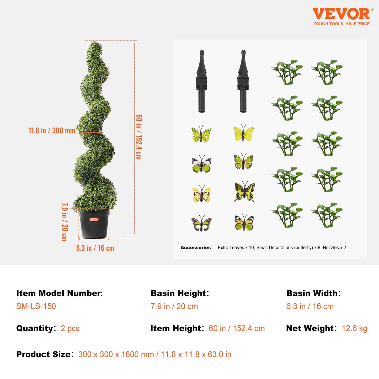 Artificial Boxwood Topiary Tree, 60 inch Tall (2 Pieces), Spiral Faux Topiary Trees, Faux Plant w/ Extra Leaves & Pot & Small Decoration, UV Rated Greenery Set for Home Decor Indoor/Outdoor