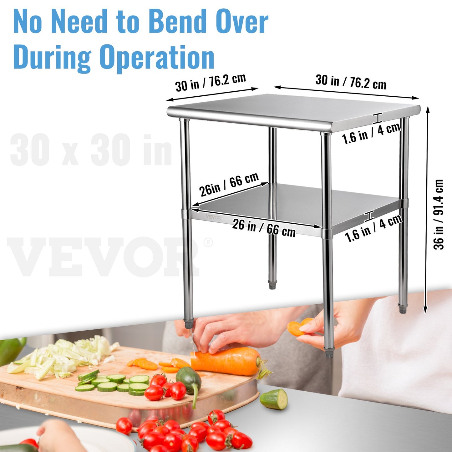 Stainless Steel Prep Table, 30 x 30 x 36 Inch, 800lbs Load Capacity Heavy Duty Metal Worktable with Adjustable Undershelf & Feet, Commercial Workstation for Kitchen Garage Restaurant Backyard