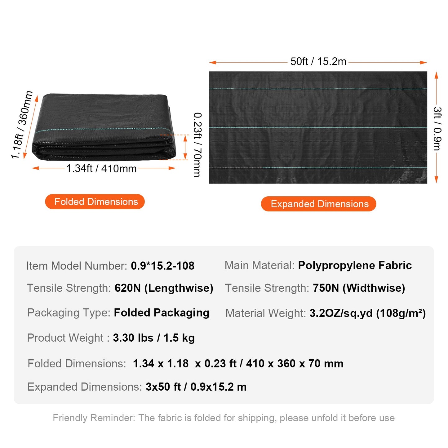 3FTx50FT Premium Heavy Duty Weed Barrier Landscape Fabric, 3.2OZ Woven Geotextile Fabric Under Gravel, High Permeability for Weed Blocker Weed Mat, Driveway Fabric, Weed Control Garden Cloth