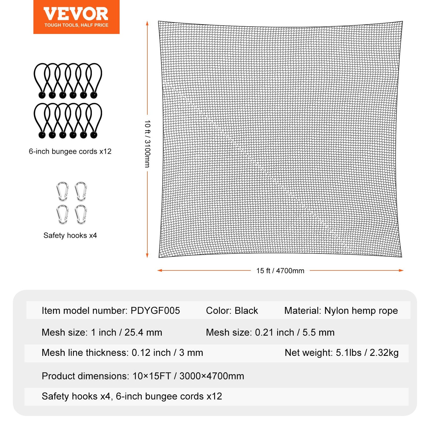 Golf Net, 3048 x 4572 mm Golf Practice Net, Indoor Hitting Net for Golf, Baseball, Hockey, Soccer, Heavy Duty Nylon DIY Ball Net, Sports Netting Barrier for Backyard Driving Training Swing (Net Only)