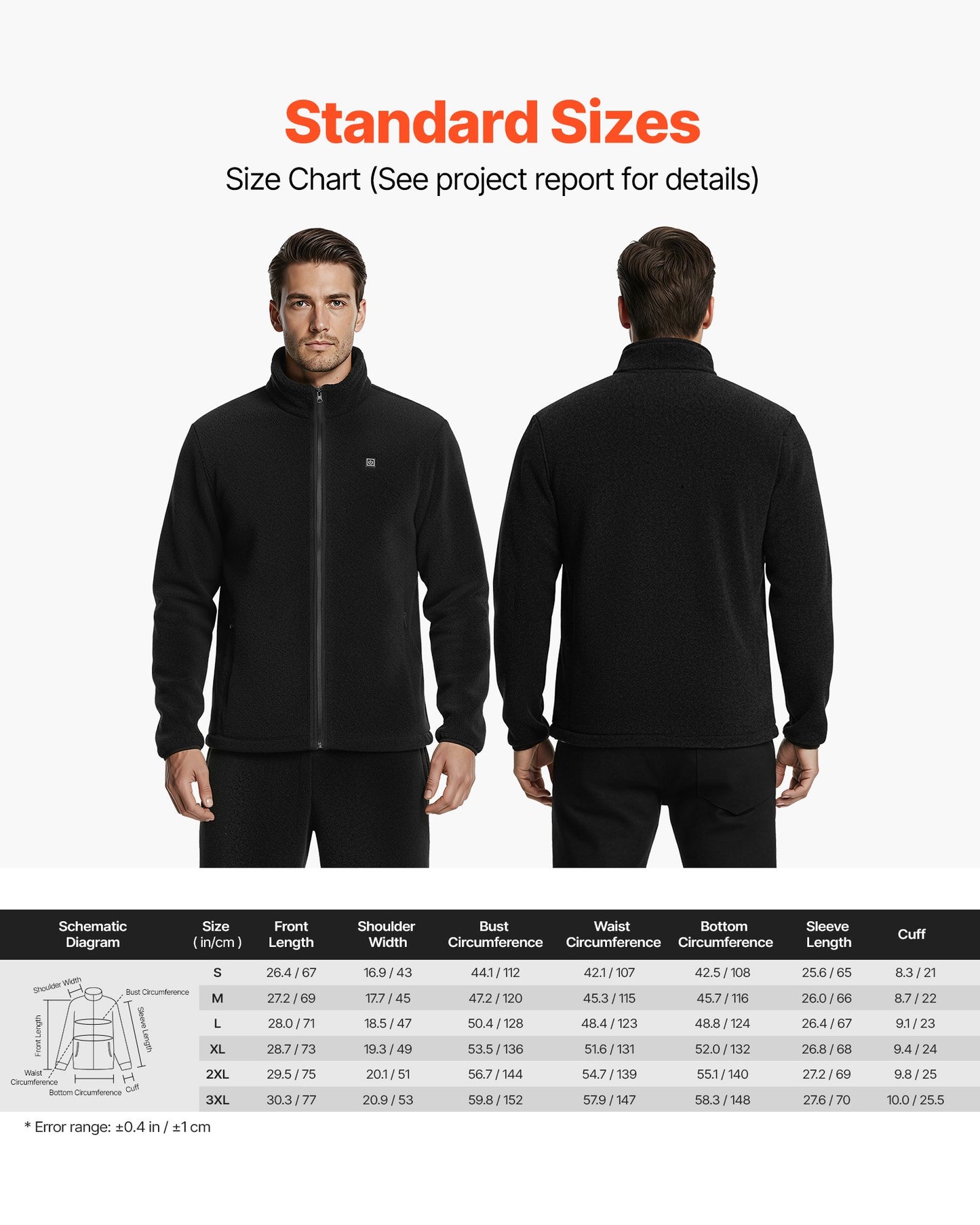 Heated Fleece Jacket for Men, Heated Sweatshirt with 7.4V 16000mAh Rechargeable Power Bank Pack, 6 Heating Zones, 3 Temp Levels, 3h/6h/10h Warmth, for Winter Outdoor Camping, Black