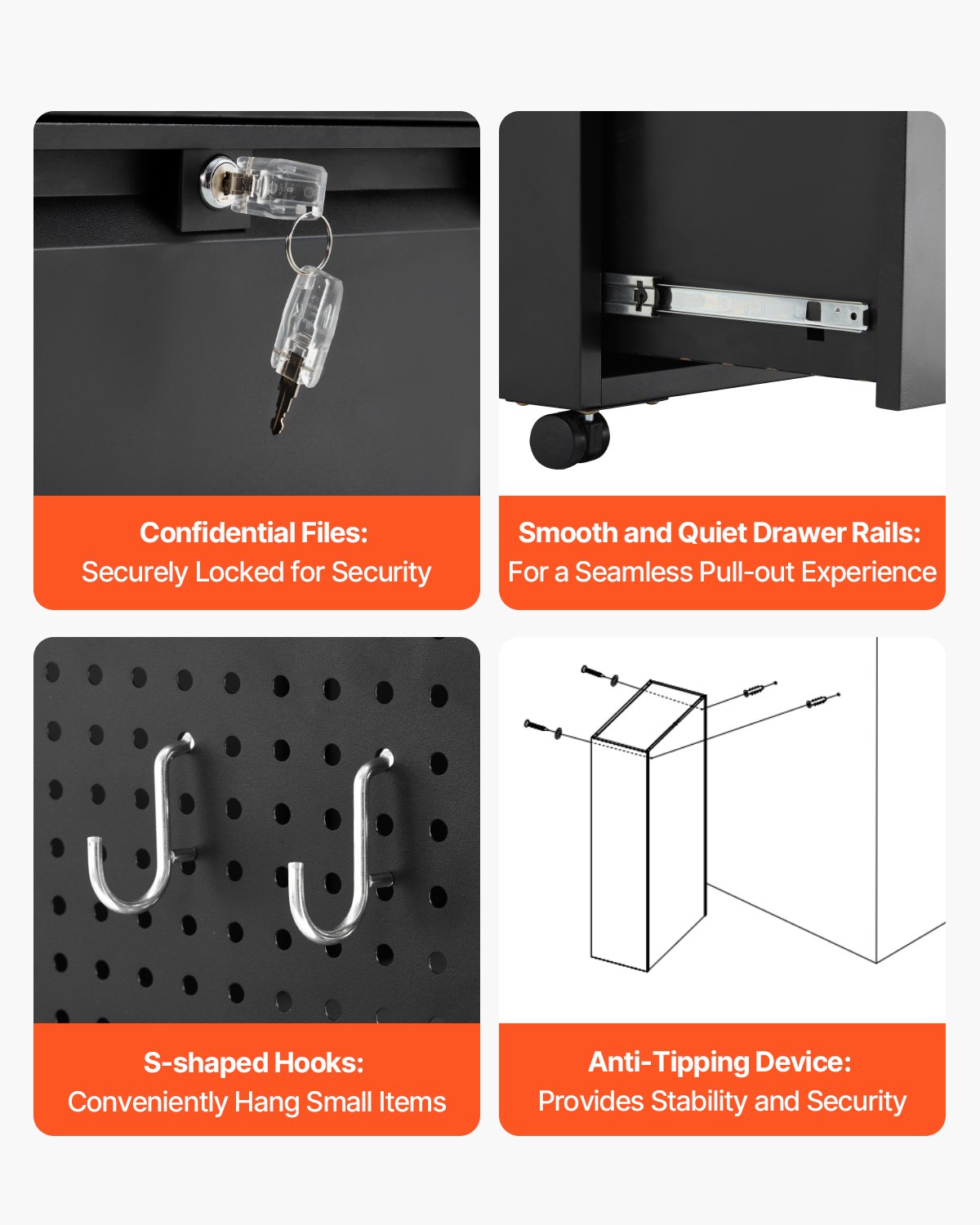 2 Drawers Metal File Cabinet, Lateral Filing Cabinet with Lock and Adjustable Hanging Rods, Wide Filing Storage Cabinets for Home and Office Fit Letter, A4, Legal Size File, Easy Assembly, Black