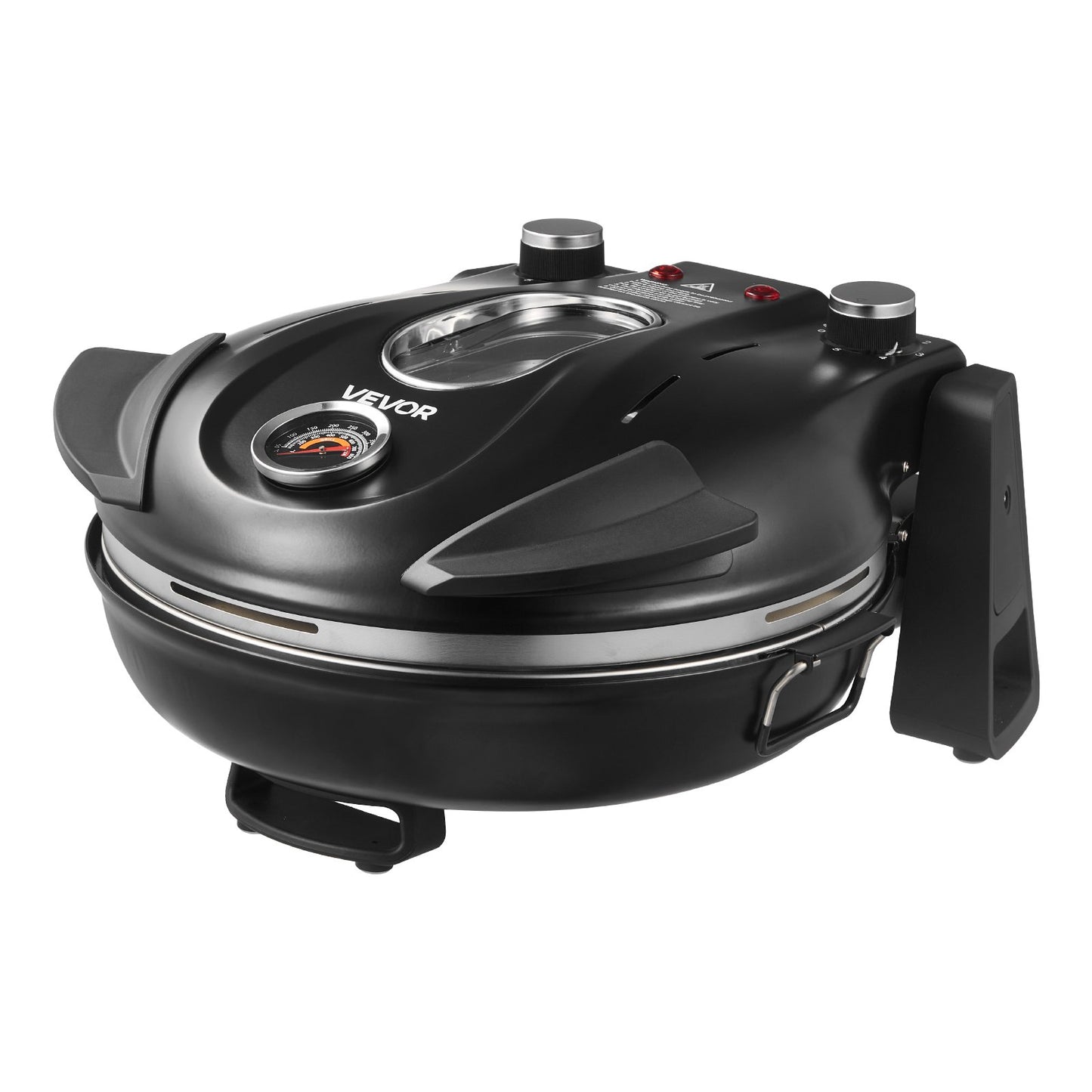 Pizzaugn, 304,8 mm elektrisk pizzamaskin, 1200 W elektrisk pizzaugn med kordieritsten, 5-läges temperaturkontroll, visningsfönster för exakt tillagning, värmer upp till 420 ℃, för hemmet (svart)