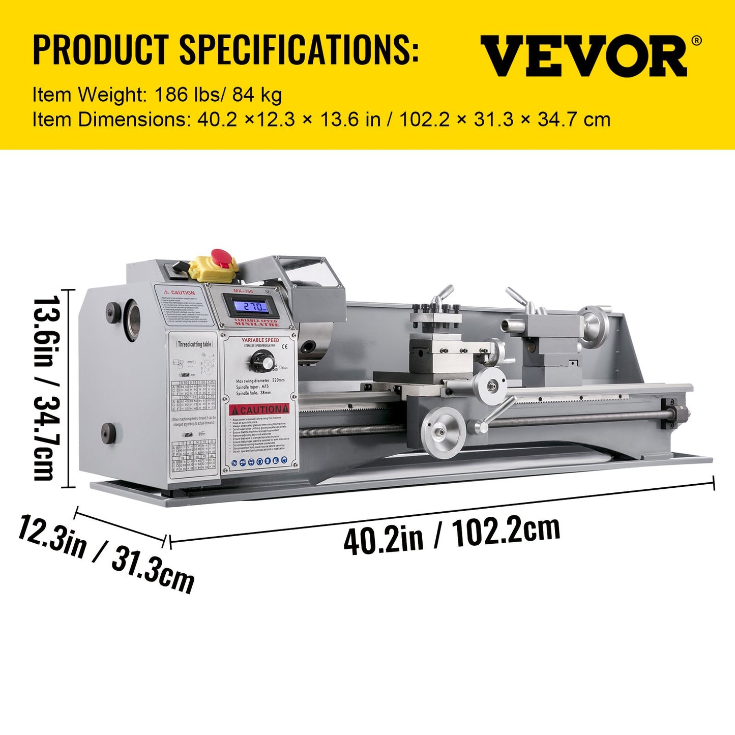 1100W Mini Metal Lathe 220MMx750MM Variable-Speed Metal Lathe RPM Metal Milling Machine Digital Milling Metal Lathe with 3-Jaw Chuck, MT5 Spindle Taper, MT2 Tailstock Taper