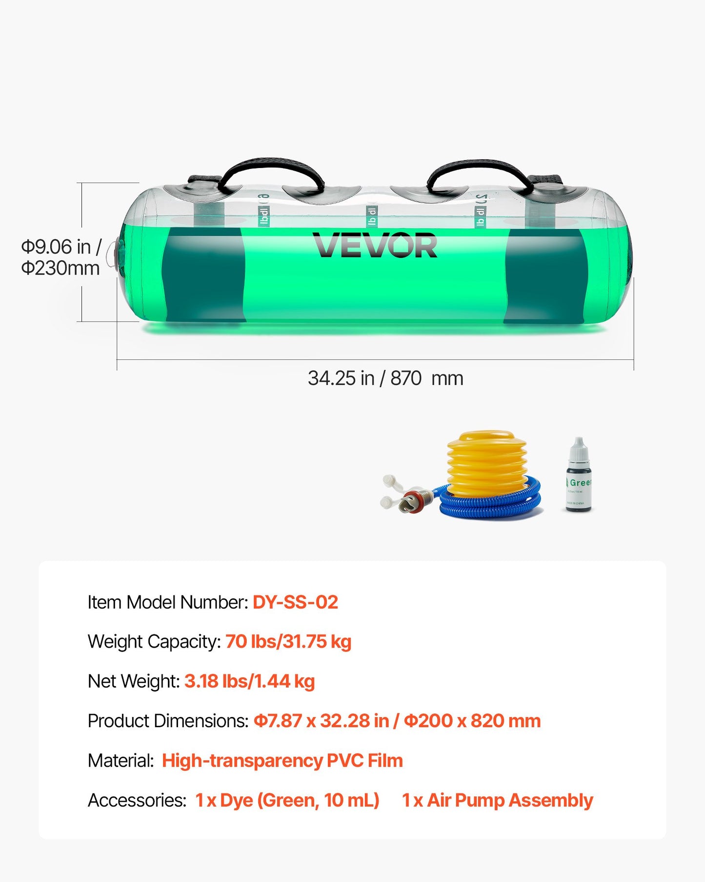 Vattenvikter Aqua Bag, Stora Aqua Bags för Träning, 31,75 kg Justerbar Bärbar Stabilitets- och Helkroppsträningsutrustning, För Styrketräning, Bål- och Balansträning, Hemmagymträning