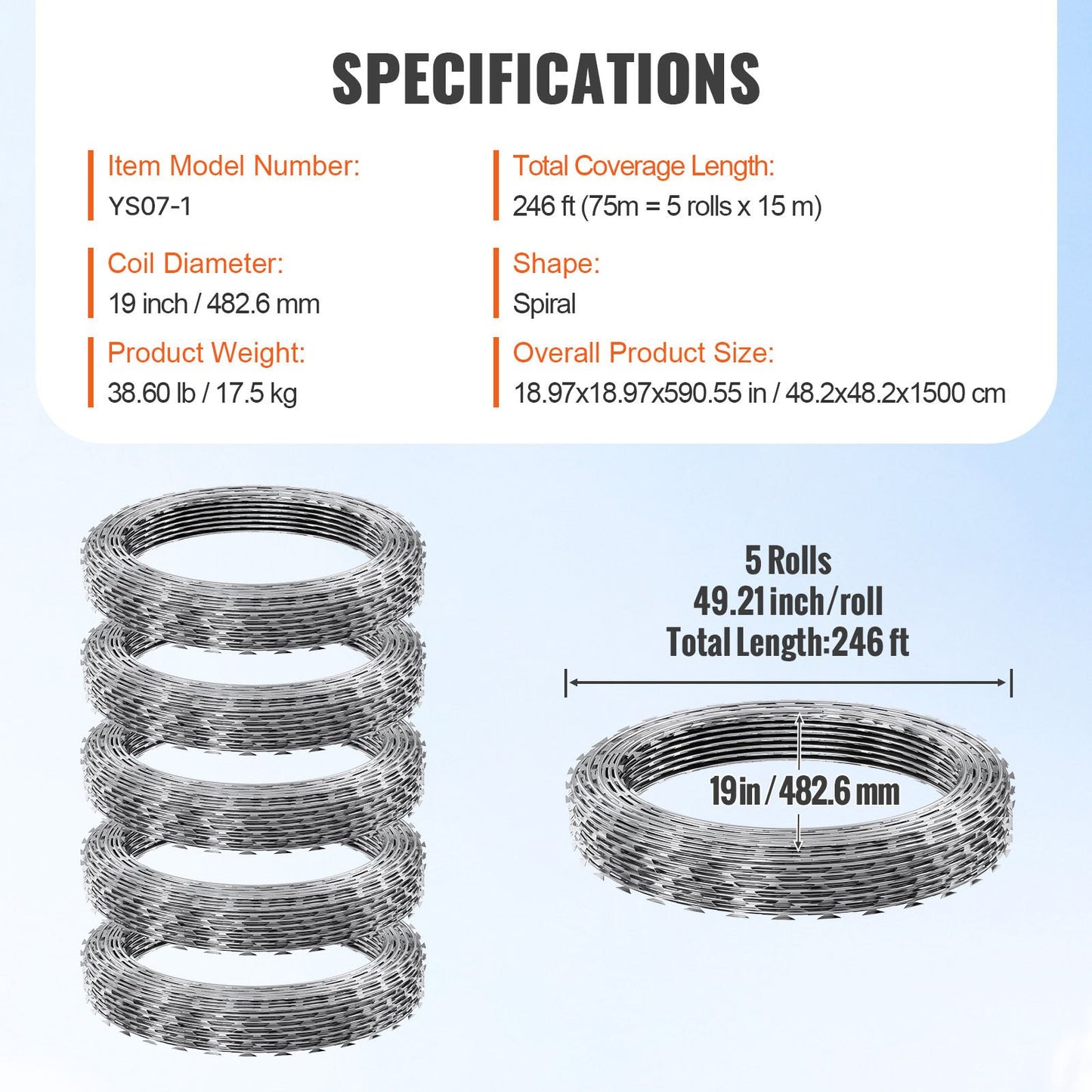 Razor Wires, 75 m Razor Barbed Wire, 5 Rolls Razor Wire Fencing Razor Fence, Razor Ribbon Barbed Wire Galvanized Razor Wire Fence, Rolls Razor for Garden
