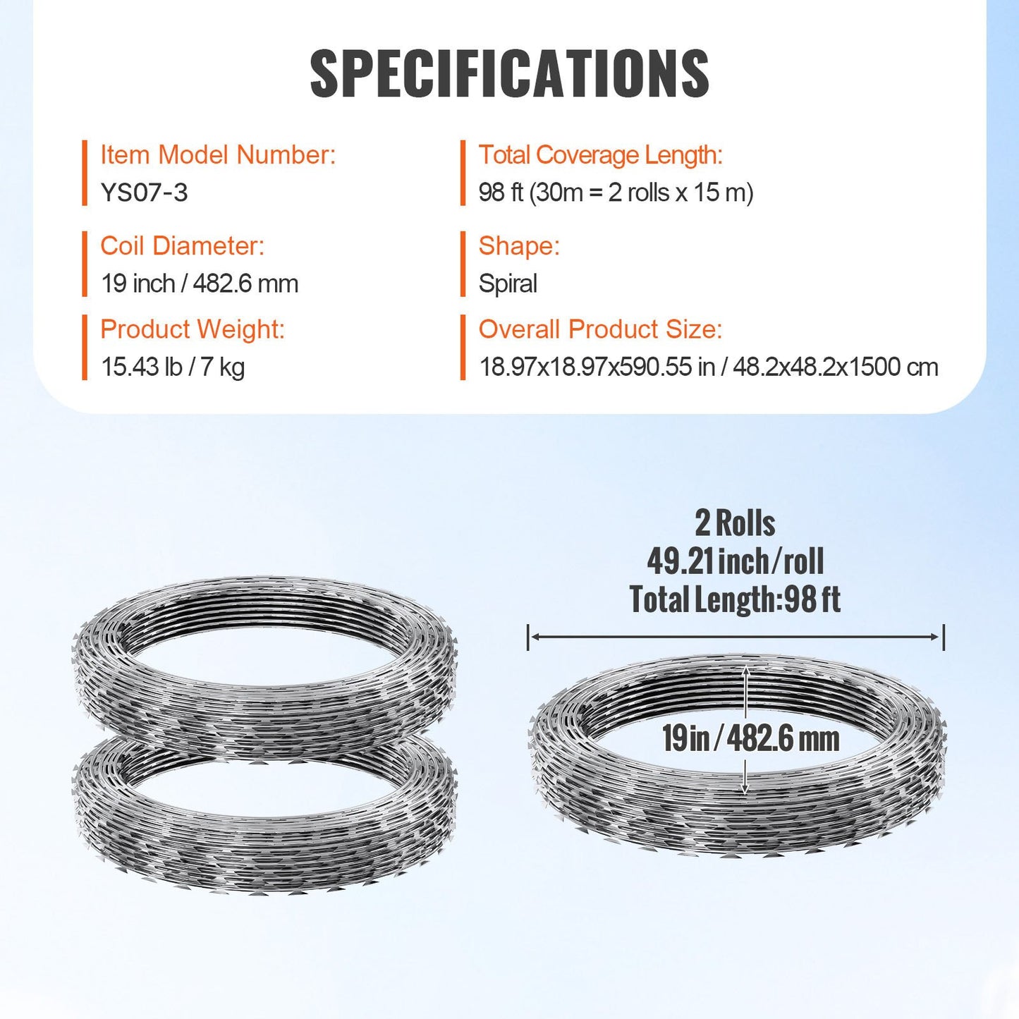 Razor Wires, 98 ft Razor Barbed Wire, 2 Rolls Razor Wire Fencing Razor Fence, Razor Ribbon Barbed Wire Galvanized Razor Wire Fence, Rolls Razor for Garden