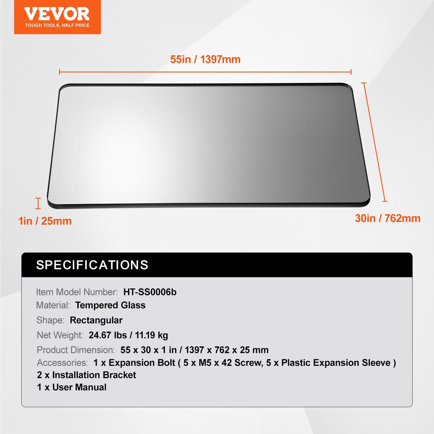 Wall Mounted Makeup Mirror, 0.15" Thick, 30" x 55" Mirror with Aluminium Alloy Frame & Explosion-Proof Film, Scratch-Resistant Mirror with Z-Shaped Bracket, Fit for Bathroom/Bedroom/Living Room