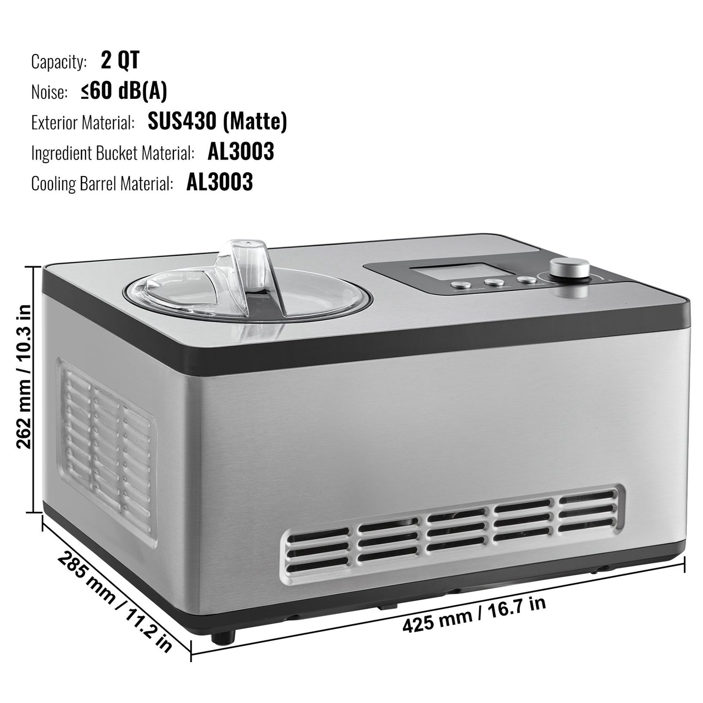 1,9 L automatisk glassmaskin elektrisk yoghurtglassmaskin silver