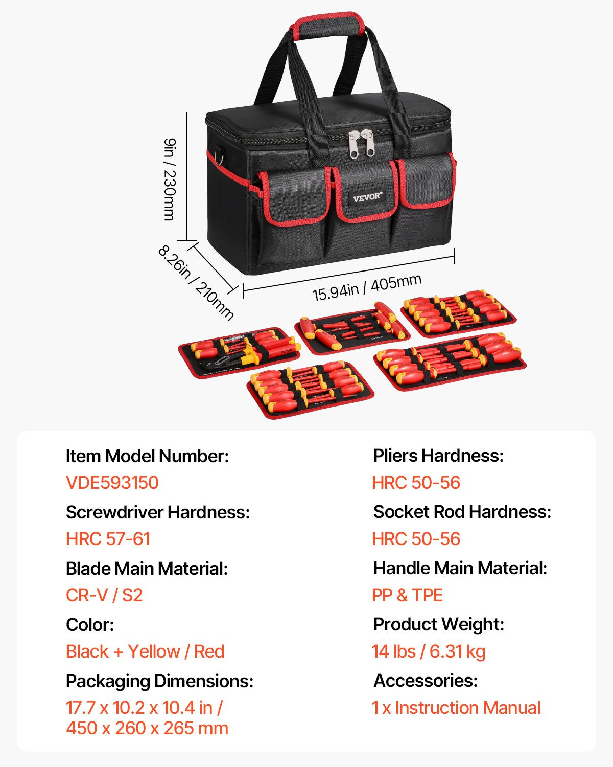 Insulated Screwdriver Set, 50-Piece Professional Electrical Screwdriver Set, 1000V Insulated Electrician Tool, with Magnetic Tips, T-Handle Hex Wrench, Screwdriver, Single-Pole Voltage Tester