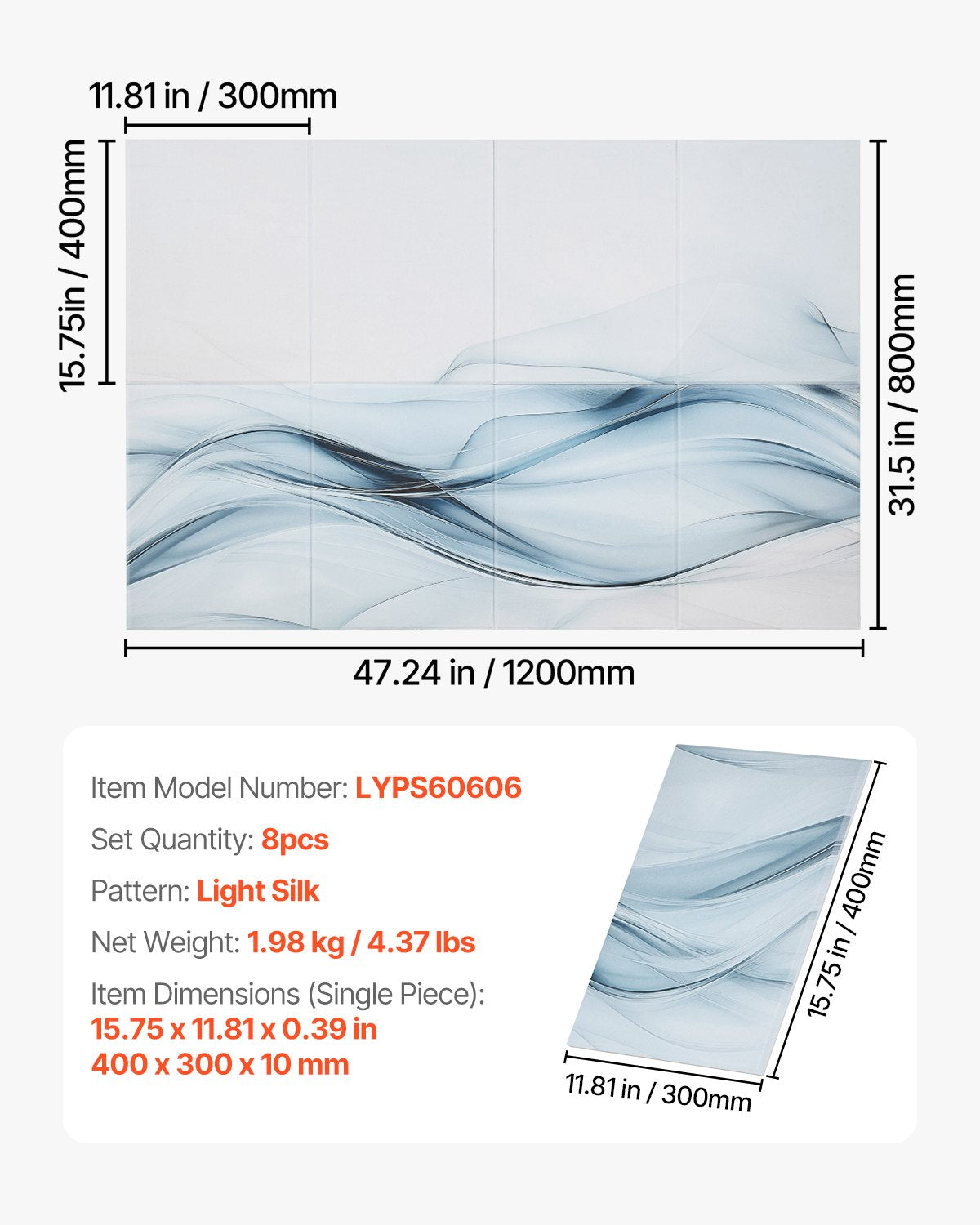 8 Pack Art Acoustic Panels, 47.24 x 23.62 x 0.4 inch Soundproof Wall Tiles, Self Adhesive Decorative Sound Dampening Absorbing Boards for Home, Office, Studio, Gaming Room,Theater,Simplicity