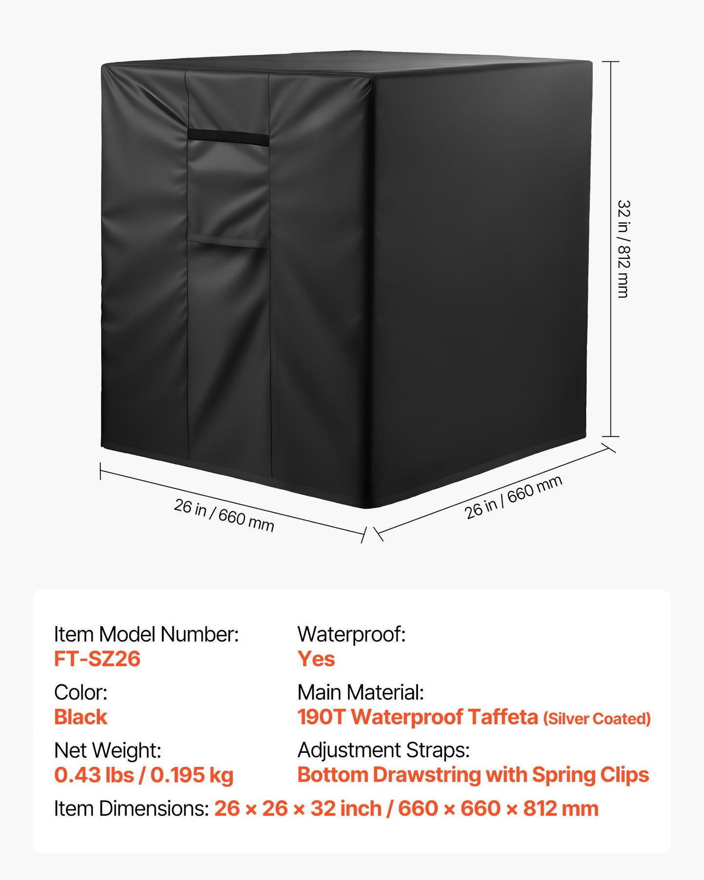 Air Conditioner Cover, 660 x 660 x 812 mm Ac Cover for Air Conditioning Unit, Three-Layer, Waterproof Polyester Fabric, Mesh Ventilation, Universal Defender for Outdoor Outside Ac Unit, Black