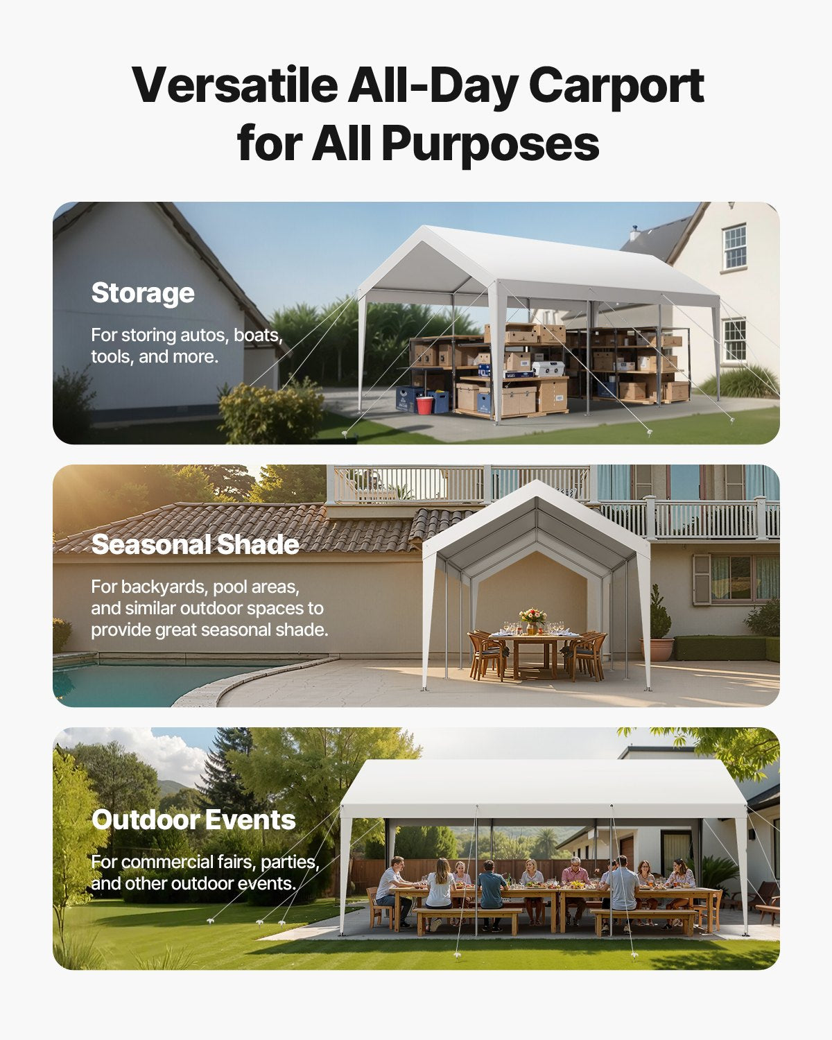 Carport, 10 x 20 FT Outdoor Car Canopy, Potable Carport, Heavy Duty Galvanized Car Shelter, UV-Resistant & Water-Resistant, All-Season Protection, Storage Shed for Boat Motorcycle White