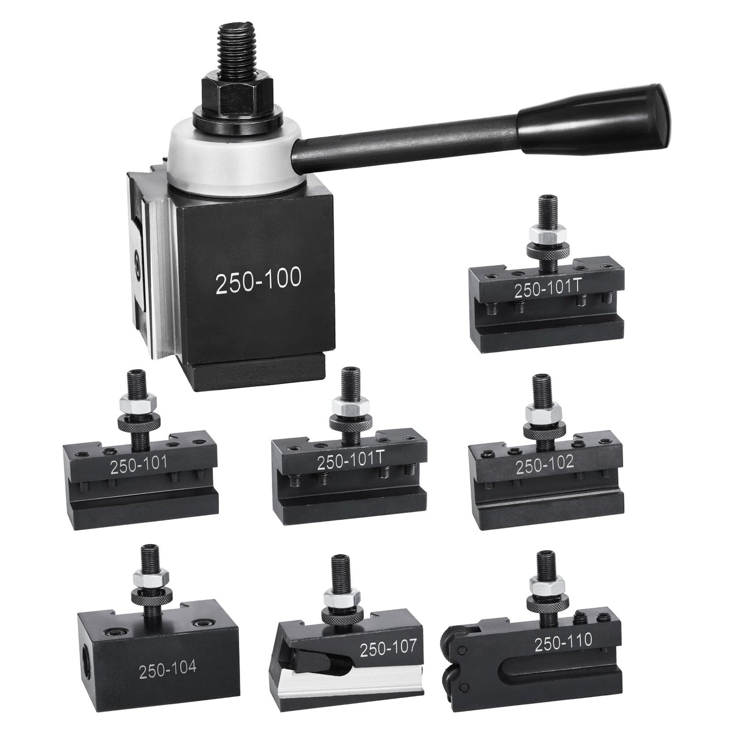 Snabbväxlingsverktygsstolpe, 8 delar, inkluderar svarvhållare, kilformad verktygsstolpe med tillbehör till svarvverktygshållare, passar för minisvarv och metallsvarv 152–305 mm (6"–12") sväng, hållbart stålmaterial