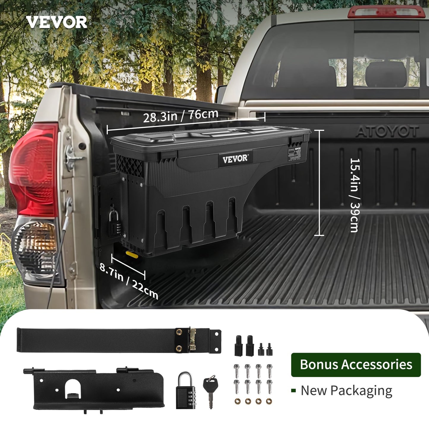 Truck Bed Storage Box, Lockable Lid, Waterproof ABS Wheel Well Tool Box 6.6 Gal/20 L with Password Padlock, Compatible with Tundra 2007-2021, Driver Side, Black