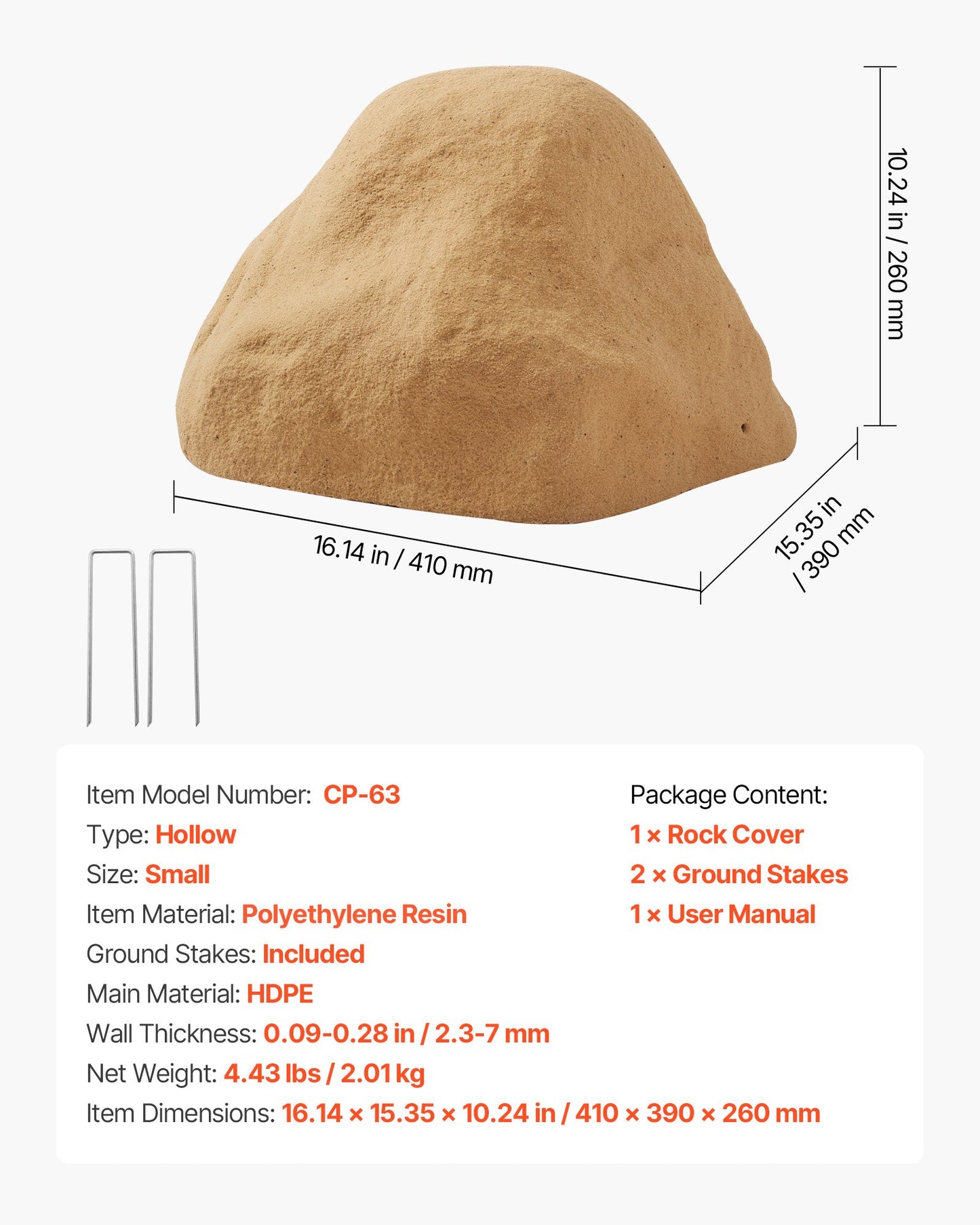 Faux Rock Cover, Outdoor Fake Rock Well Pump Cover, Realistic Natural Texture, Lightweight & Weather-Resistant Polyresin Artificial Boulder for Landscaping Garden Yard Décor, Sand, Small Size