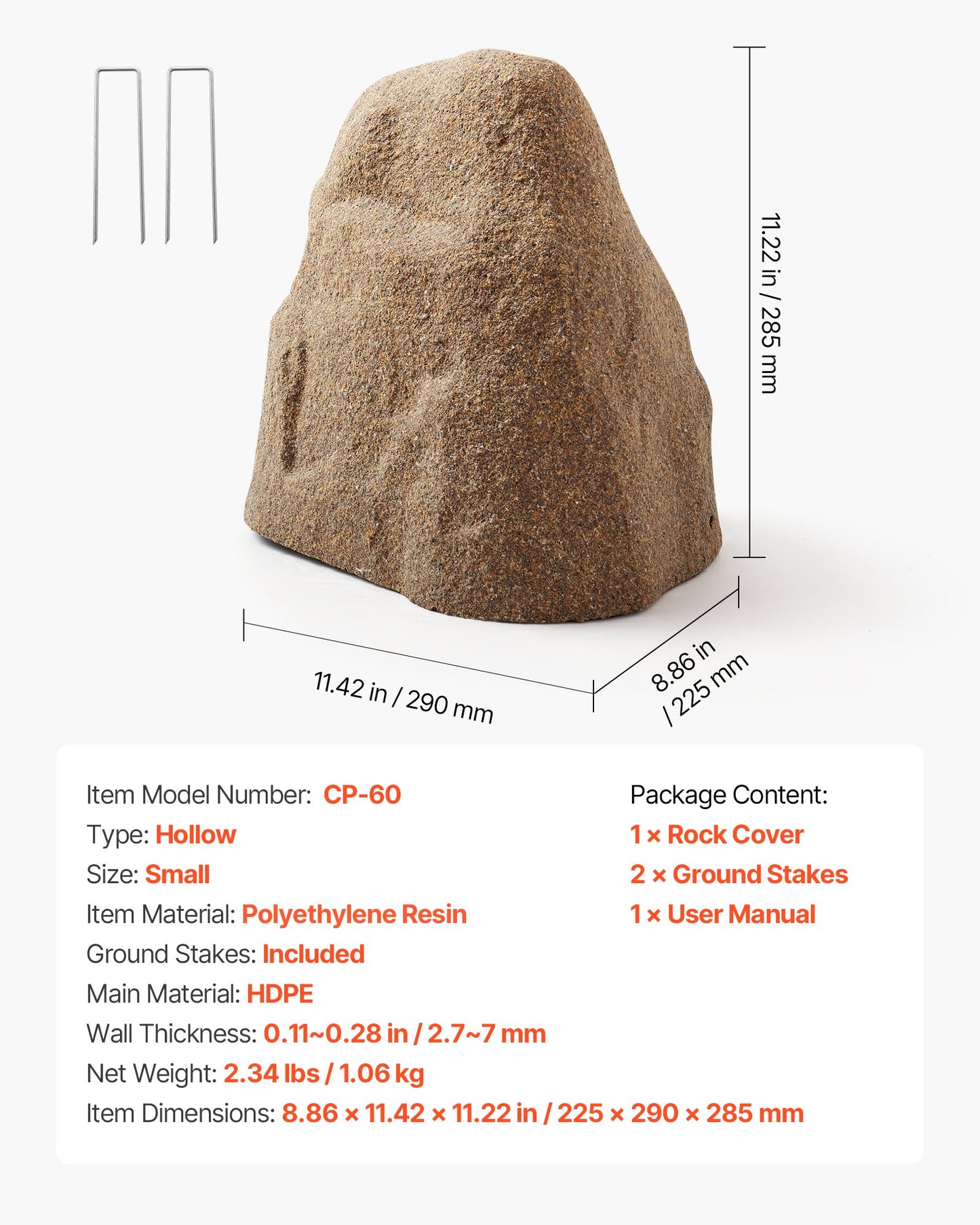 Faux Rock Cover, Outdoor Fake Rock Well Pump Cover, Realistic Natural Texture, Lightweight & Weather-Resistant Artificial Boulder for Landscaping Garden Yard Décor, Sandy Brown, Small Size