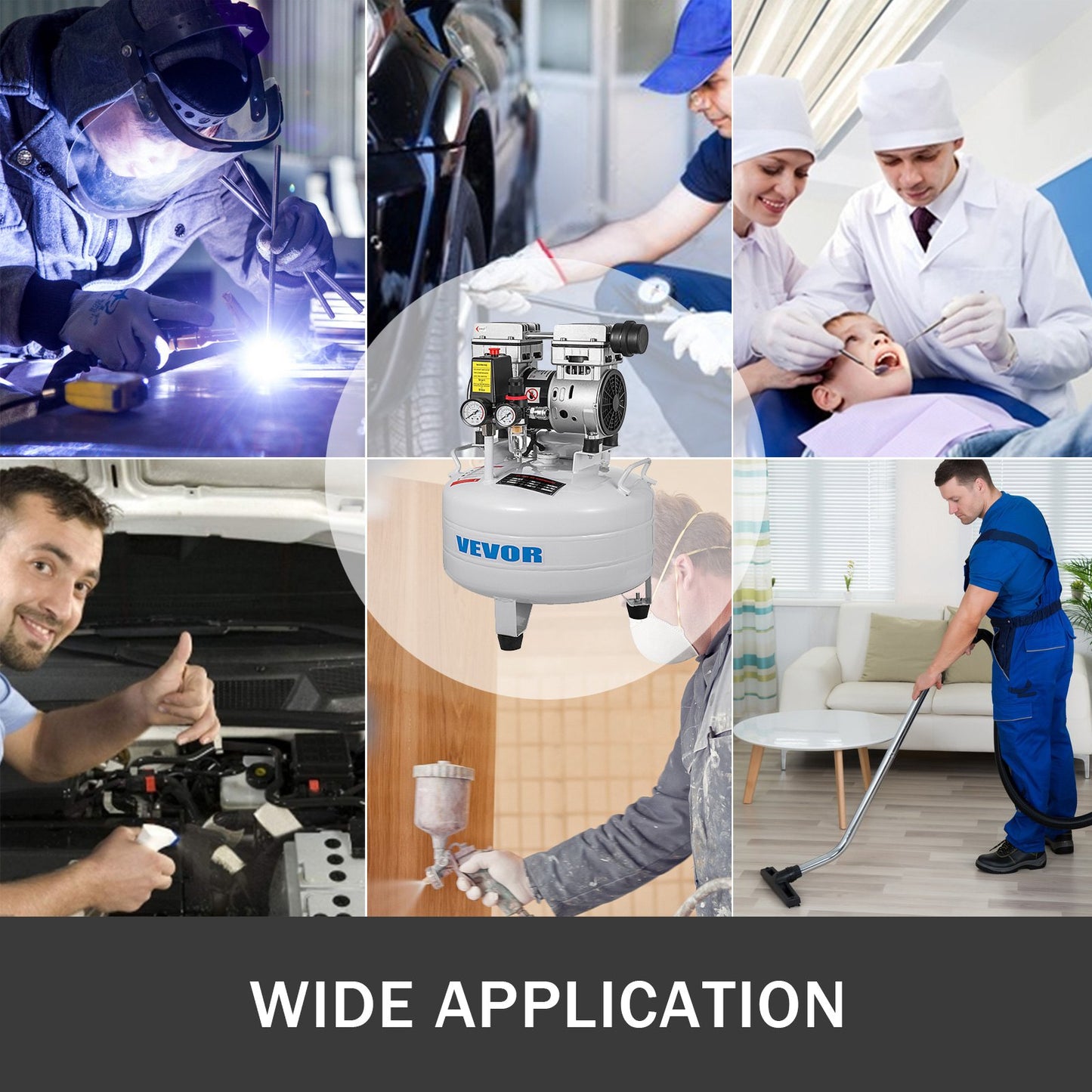 Vertical Air Compressor 6.6 Gallon Ultra Quiet Oil-Free Air Compressor 30L Tank Silent Air Compressor 850W Oil Free Compressor Low Noise