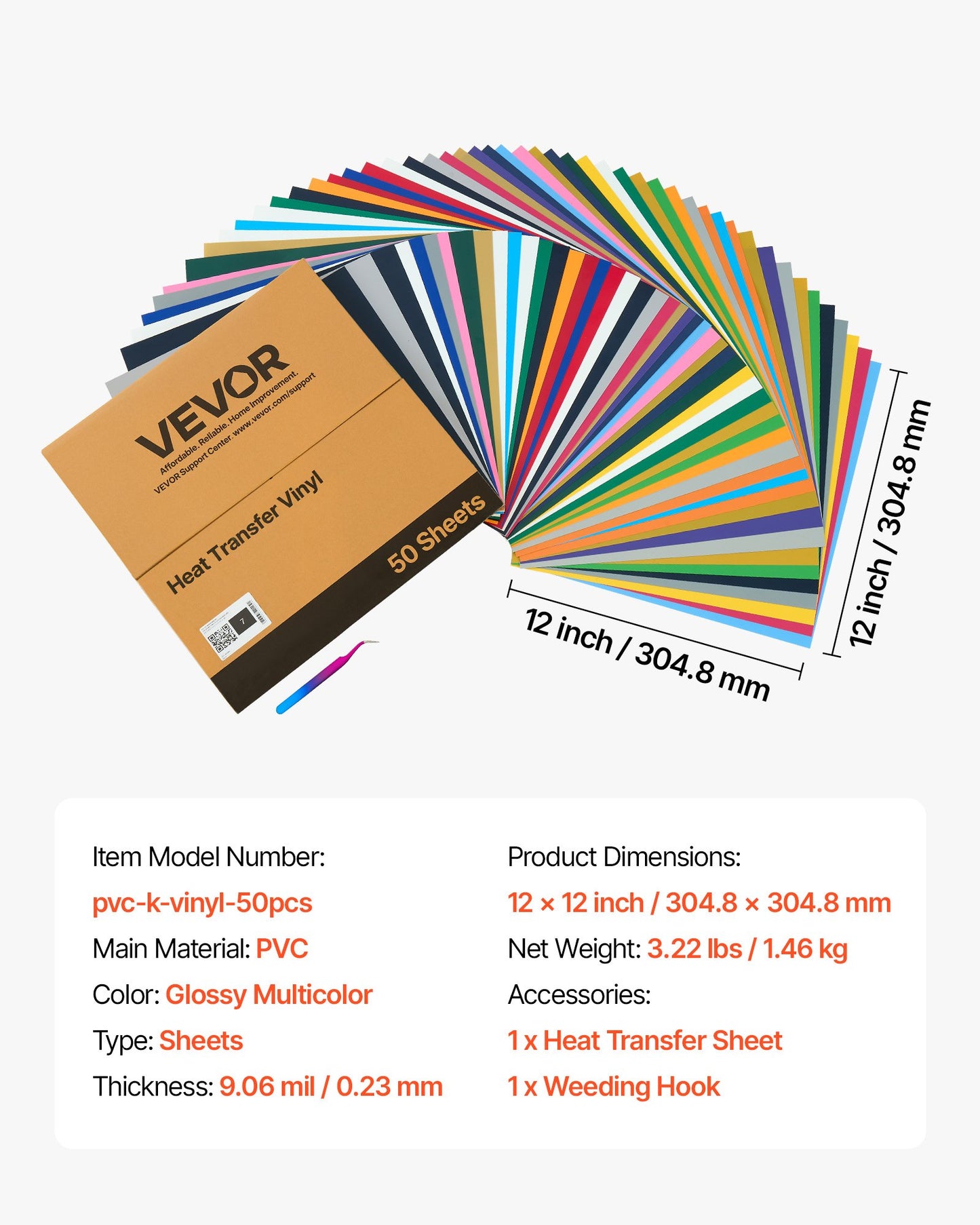 Värmeöverföringsvinyl, 50-pack, 304,8 x 304,8 mm, blandade färger HTV-strykvinylpaket, lätt att klippa och rensa, med tillbehör, kompatibel med skärmaskiner, för olika material, t-shirts