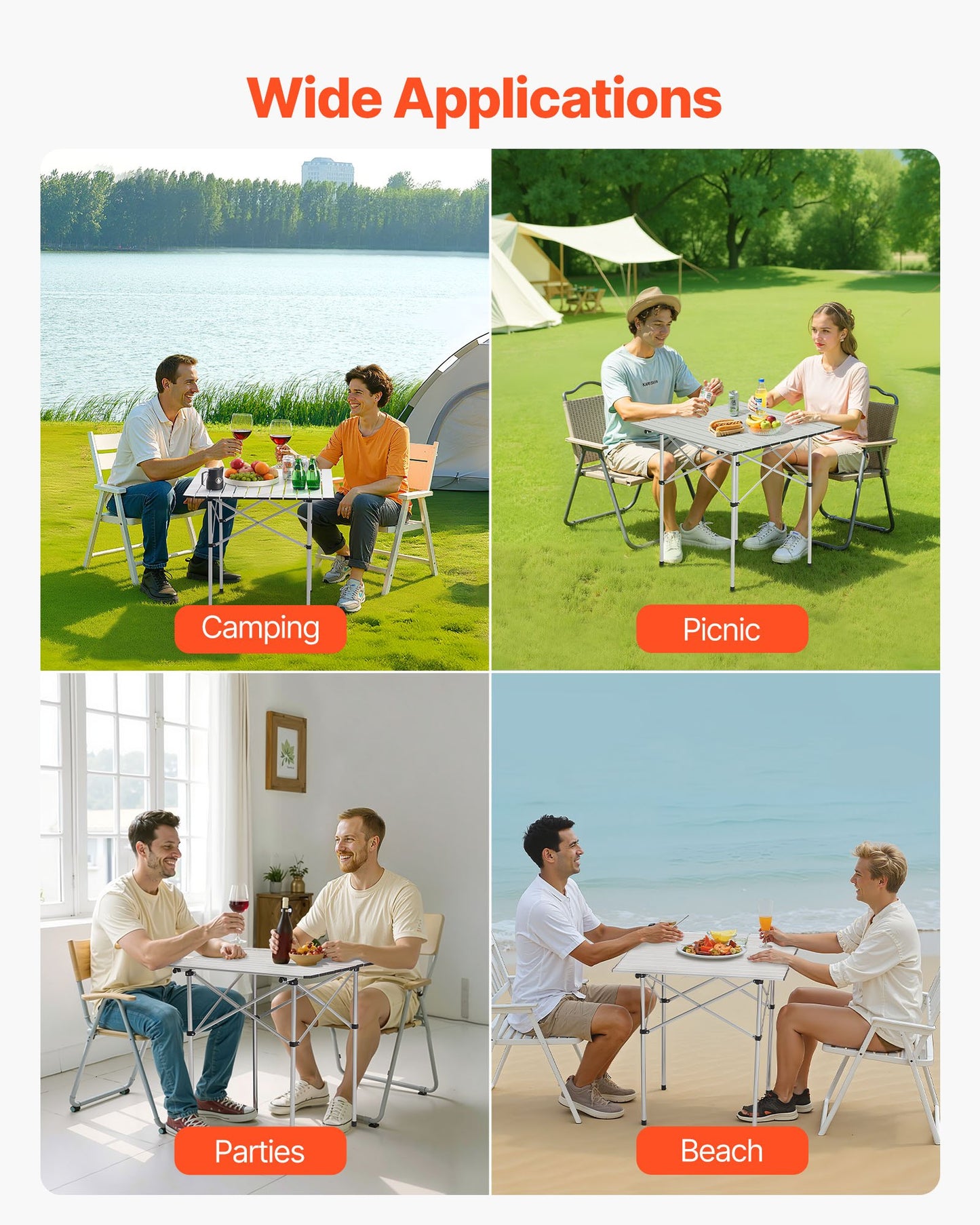 Hopfällbart campingbord, bärbara sidobord ihopfällbara, litet lättviktigt strandbord i aluminium, kompakt med bärväska, för utomhusmatlagning, tailgating, grillning, picknick, resor, silver