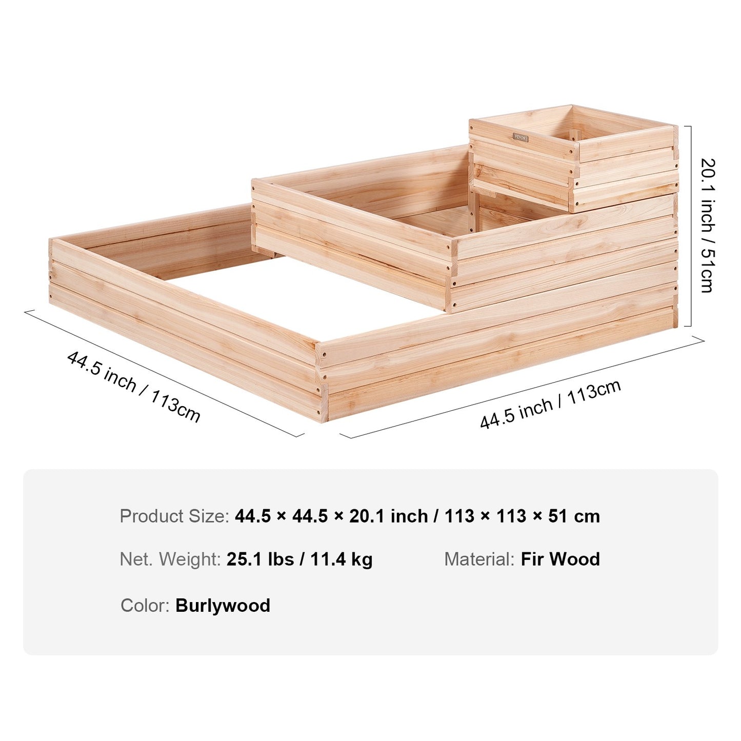 Raised Garden Bed, 3.7 x 3.7 x 1.7 ft Wooden Planter Box, Outdoor Planting Boxes with Open Base, for Growing Flowers/Vegetables/Herbs in Backyard/Garden/Patio/Balcony, Burlywood