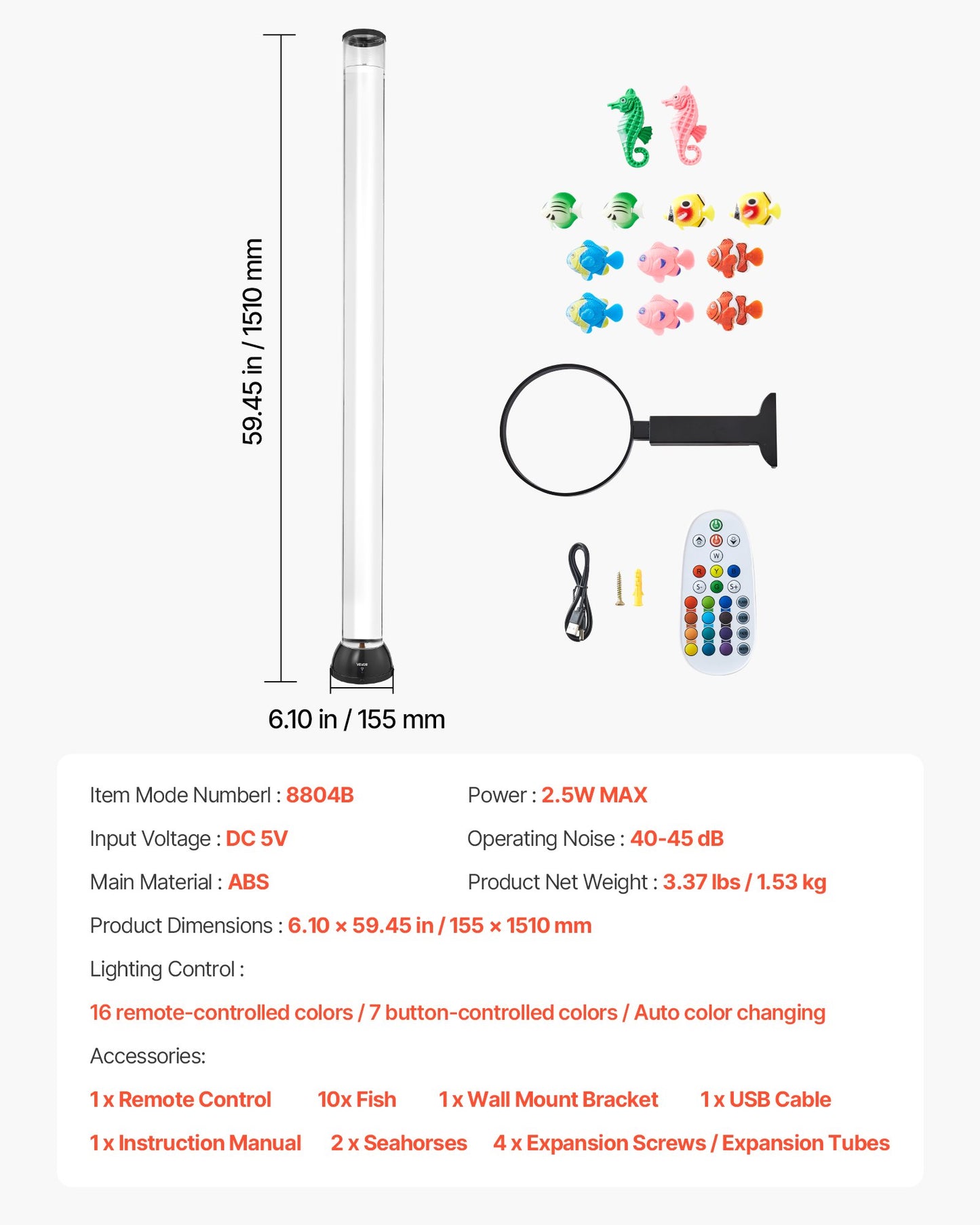 Bubble Tube Lamp 16 Color 150 cm Sensory Aquarium Lamp for Relief Calming