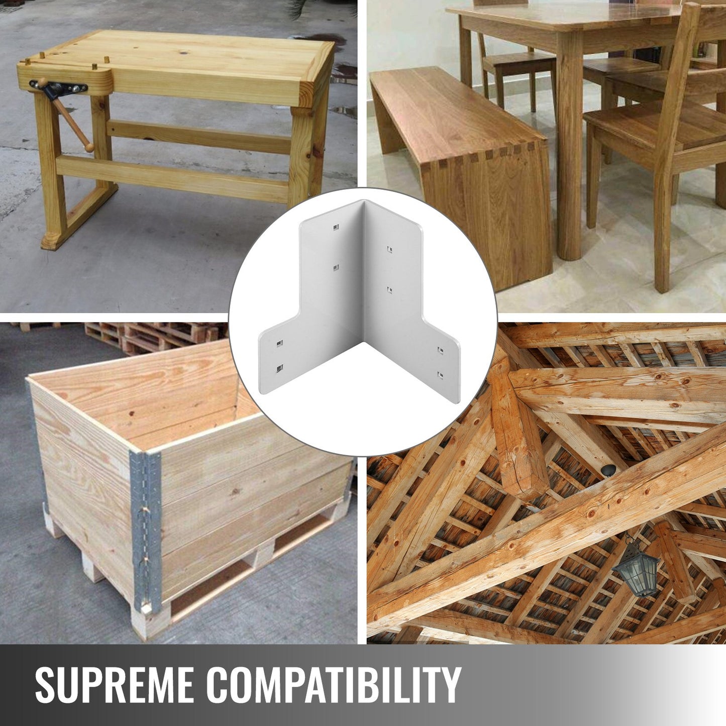 Hörnkonsoler för arbetsbänk, 8 st. Konsolsats för verkstadsbord, 48 kg, hörnkonsoler för verkstadsbord, 4 mm, rätvinkliga, vita, galvaniserade stålkonsoler, förhöjda plattformar för däckkant och arbetsbänk