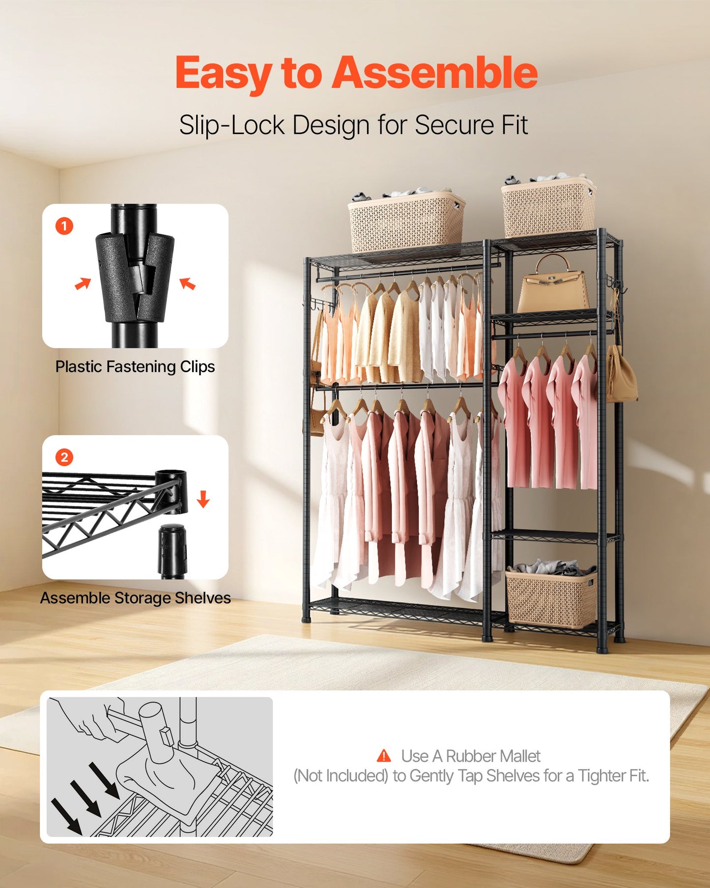 Klädställ, kraftig klädställning, 6 justerbara klädställningar med stålram, 363 kg lastkapacitet garderob med 3 hängstänger för sovrum, klädaffär, hall