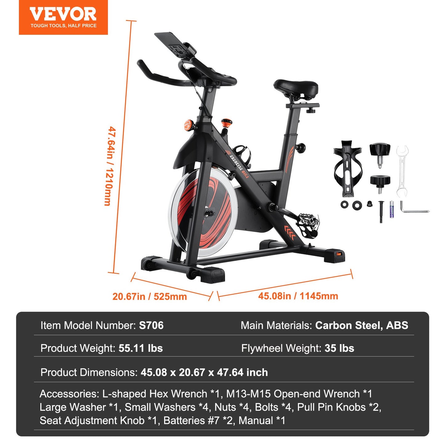 Exercise Bike, Adjustable Magnetic Resistance Stationary Bike, Indoor Cycling Bike for Home Cardio, Workout Bike with Silent Belt Drive, Comfortable Seat Cushion, LCD Monitor, and Heavy Flywheel