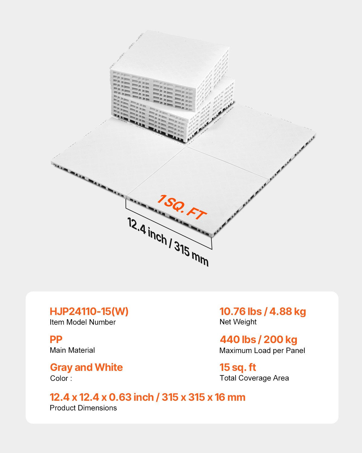 Dryland Tiles for Hockey Floor Mat, 12 x 12 in 15 Pcs Interlocking Versatile Training Surface, Dance Floor Tiles, Hockey Training Equipment Board for Shooting (Ash Gray, 15 sq. ft/Box)