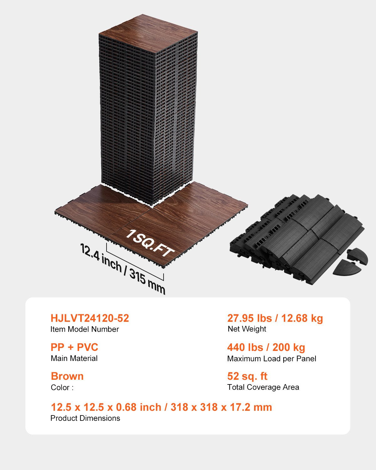 Dansgolvsplattor, 30,5 x 30,5 cm, 52 delar, sammankopplade dansgolv, bärbart övningsgolv för dans med vadderad bas (ekådring, 46 kvm/låda)