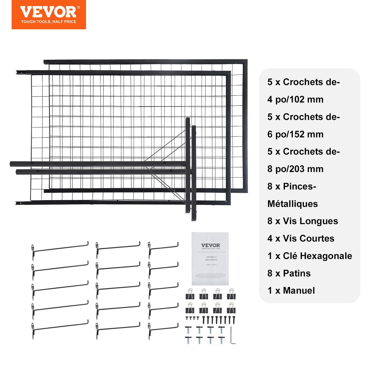 61 x170.7 cm Grid Wall Panels Tower, 2 Packs Wire Gridwall Display Racks with T-Base Floorstanding, Double Side Gridwall Panels for Art Craft Shows, Retail Display with Extra Clips and Hooks