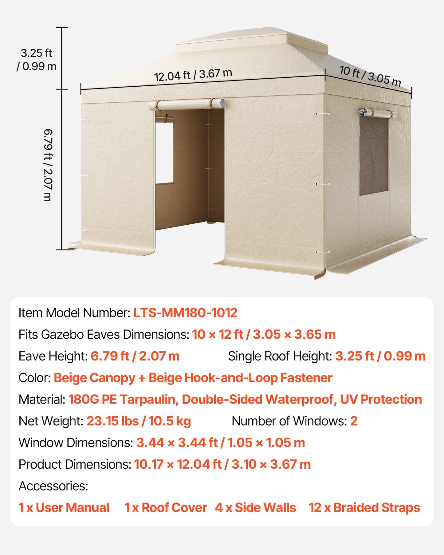 Vinterpaviljongöverdrag passar 3,05 x 3,65 m paviljonger med hård tak, allväderspaviljongöverdrag i dubbla nivåer med sidoväggar och fönster, högdensitets PE-förvaringsskydd, paviljonger ingår ej