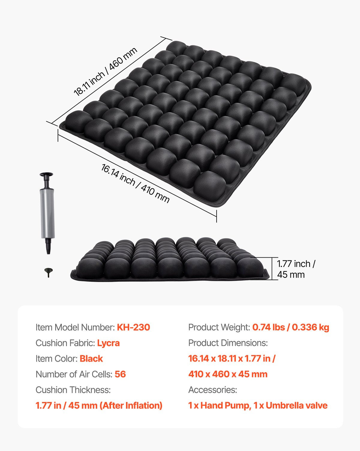 Inflatable Seat Cushion, 3D Air Cell Seat Cushion for Pressure Relief, Lycra & TPU Wheelchair Seat Pad with Manual Pump, Lightweight and Portable for Travel, Office, Car, Airplane