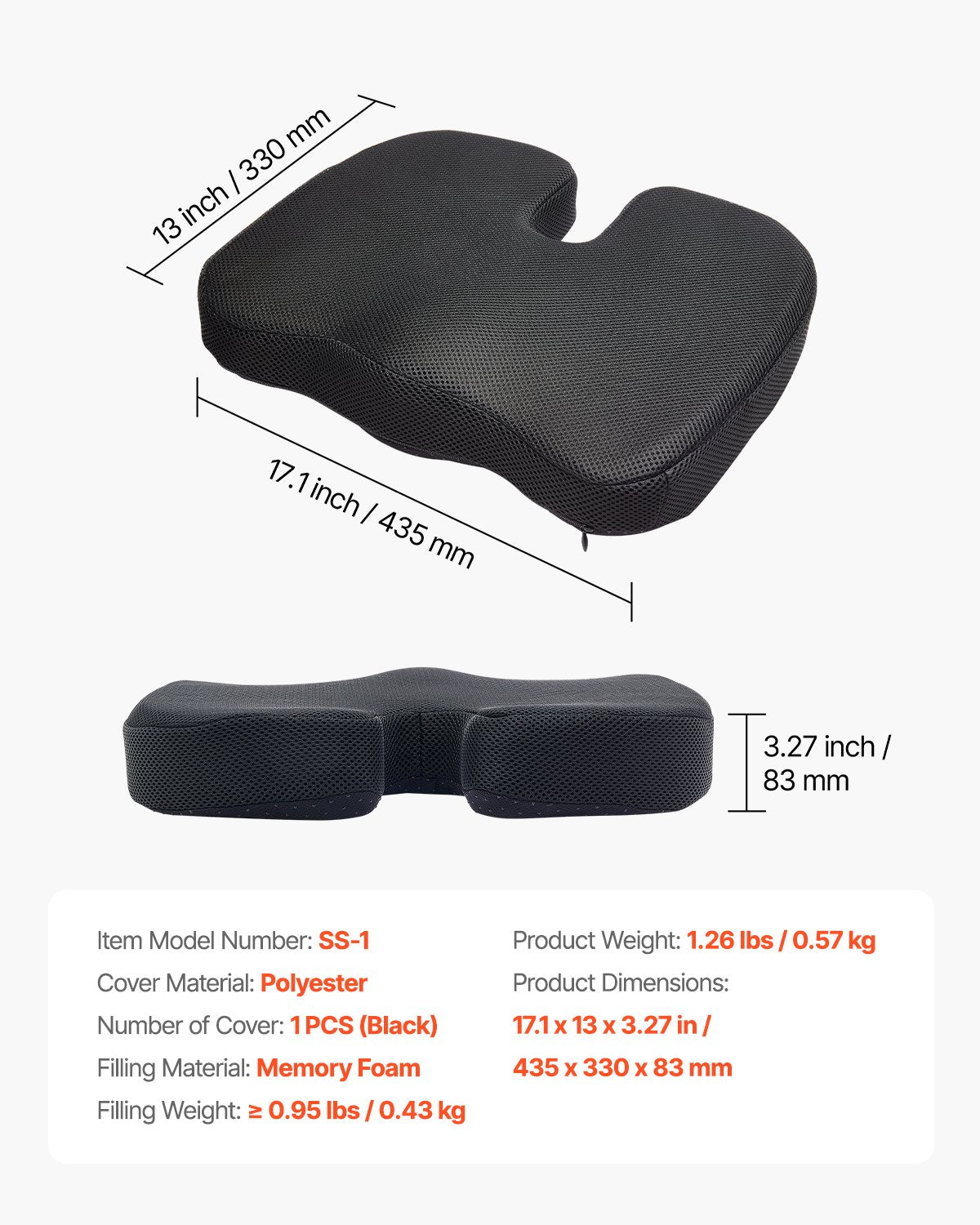 Seat Cushion, Memory Foam Seat Chair Cushion for Pressure Relief, Soft & Breathable Wheelchair Seat Pad with Removable Cover for Travel, Office, Car, Airplane - Lightweight and Portable