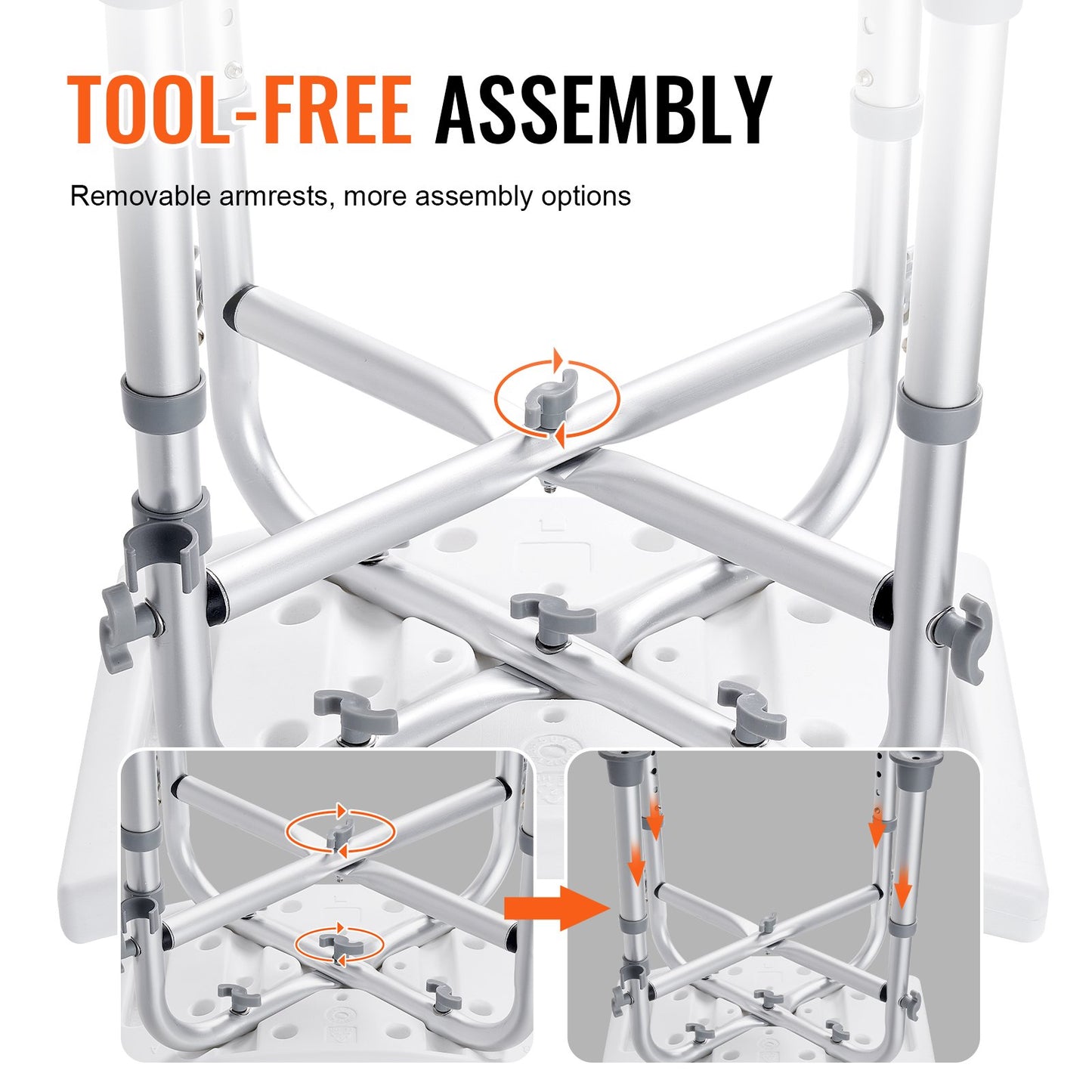 Shower Chair, Adjustable Height Shower Stool with Crossbar Support, Shower Seat for Inside Shower or Tub, Non-Slip Bench Bathtub Stool Seat for Elderly Disabled Handicap, 226.8 kg Capacity