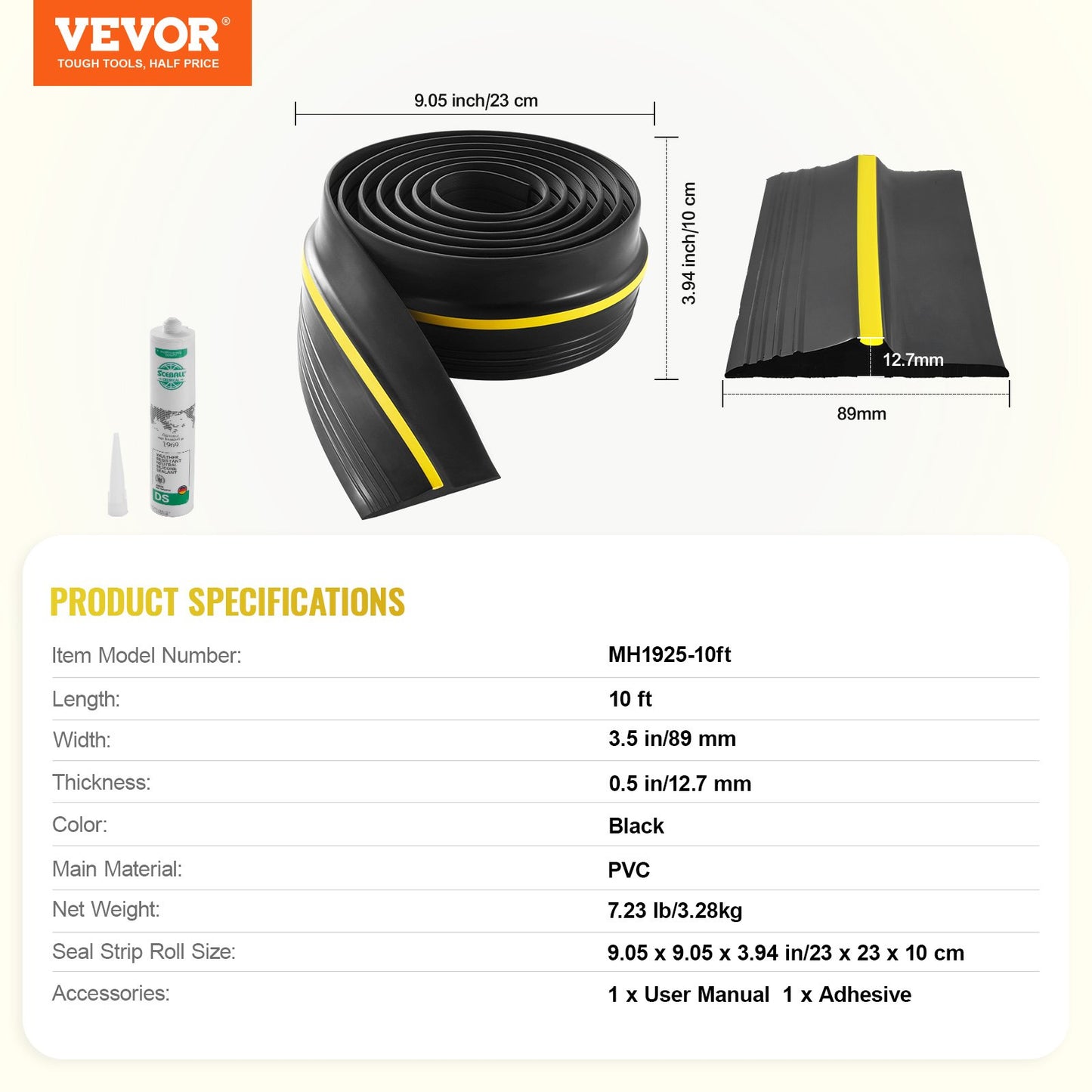Garage Door Threshold Seal Strip, 10 FT Universal Garage Door Floor Seal Strip with Adhesive, Garage Door Bottom Weatherproof Strip, Upgraded Thick PVC DIY Weather Stripping Replacement, Black