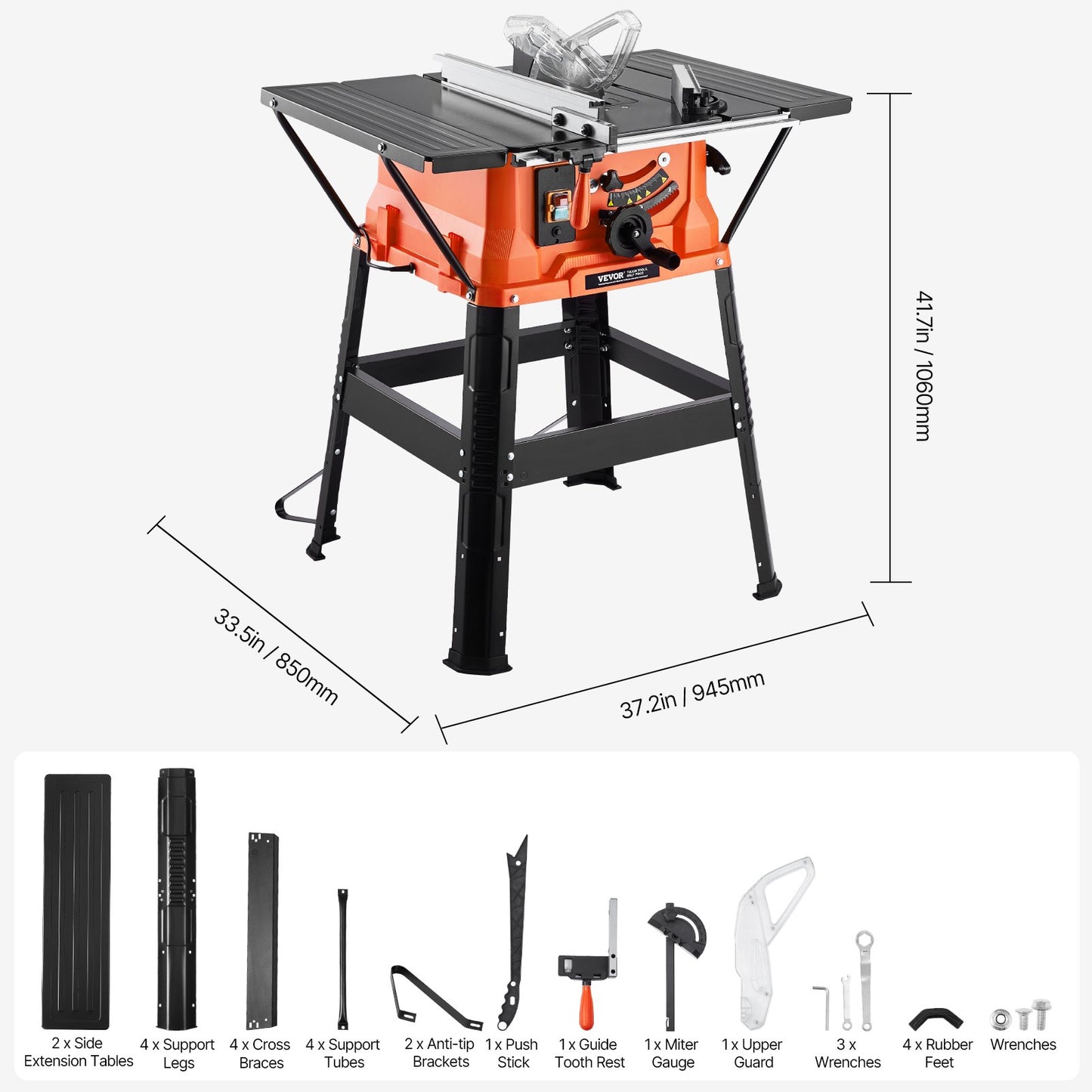 Table Saw with Stand, 254 mm, 1800W Portable Compact Tablesaw, 200 mm Max Rip Capacity, 4800RPM Cutting Speed, with 24 Teeth Saw Blade, Sliding Miter Gauge, for Woodworking & Furniture Making