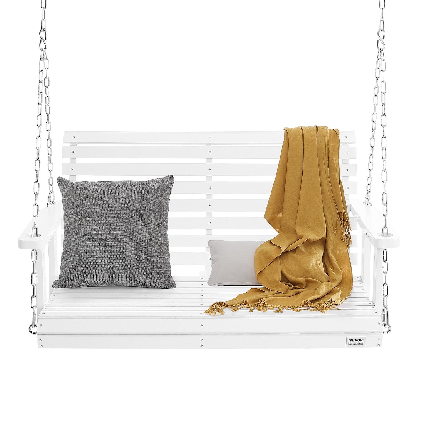 Wooden Porch Swing 4 ft, Patio bench swing for Courtyard & Garden, Upgraded 880 lbs Strong Load Capacity, Heavy Duty Swing Chair Bench with Hanging Chains for Outdoors, White