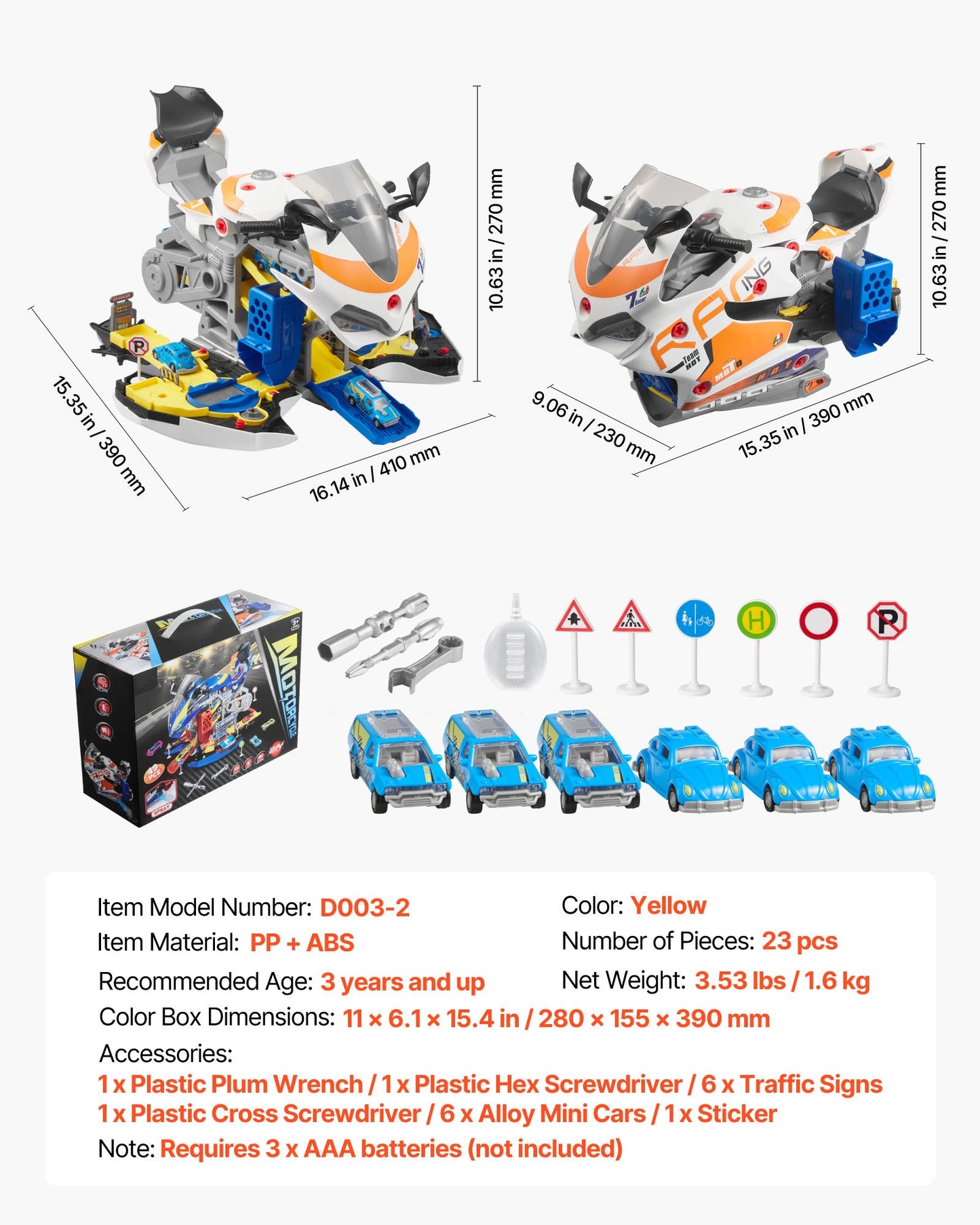 Motorcycle Engine Toy, 25 Pieces, Motorcycle Mechanic Toy with Removable Parts, Lights & Sounds, Simulated Riding & Track Racing, Kids Mechanic Workshop Set for Toddler 3 Years and Up, Yellow