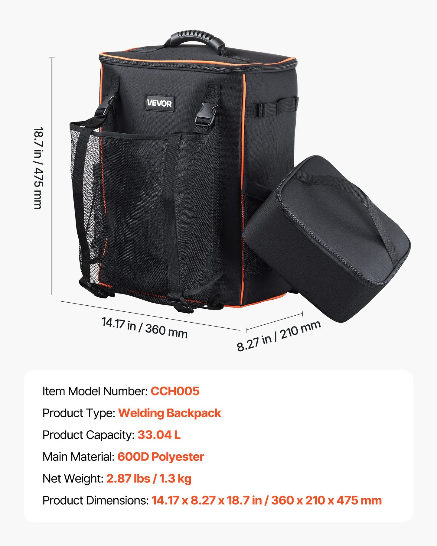 Svetsryggsäck, 33L svetsryggsäck med isolerad väska och hjälmväska, 600D polyester extremt utrustningspaket för verktyg och hjälm, multifunktionell utrustningsväska för svetsning, utomhuscamping, vandring