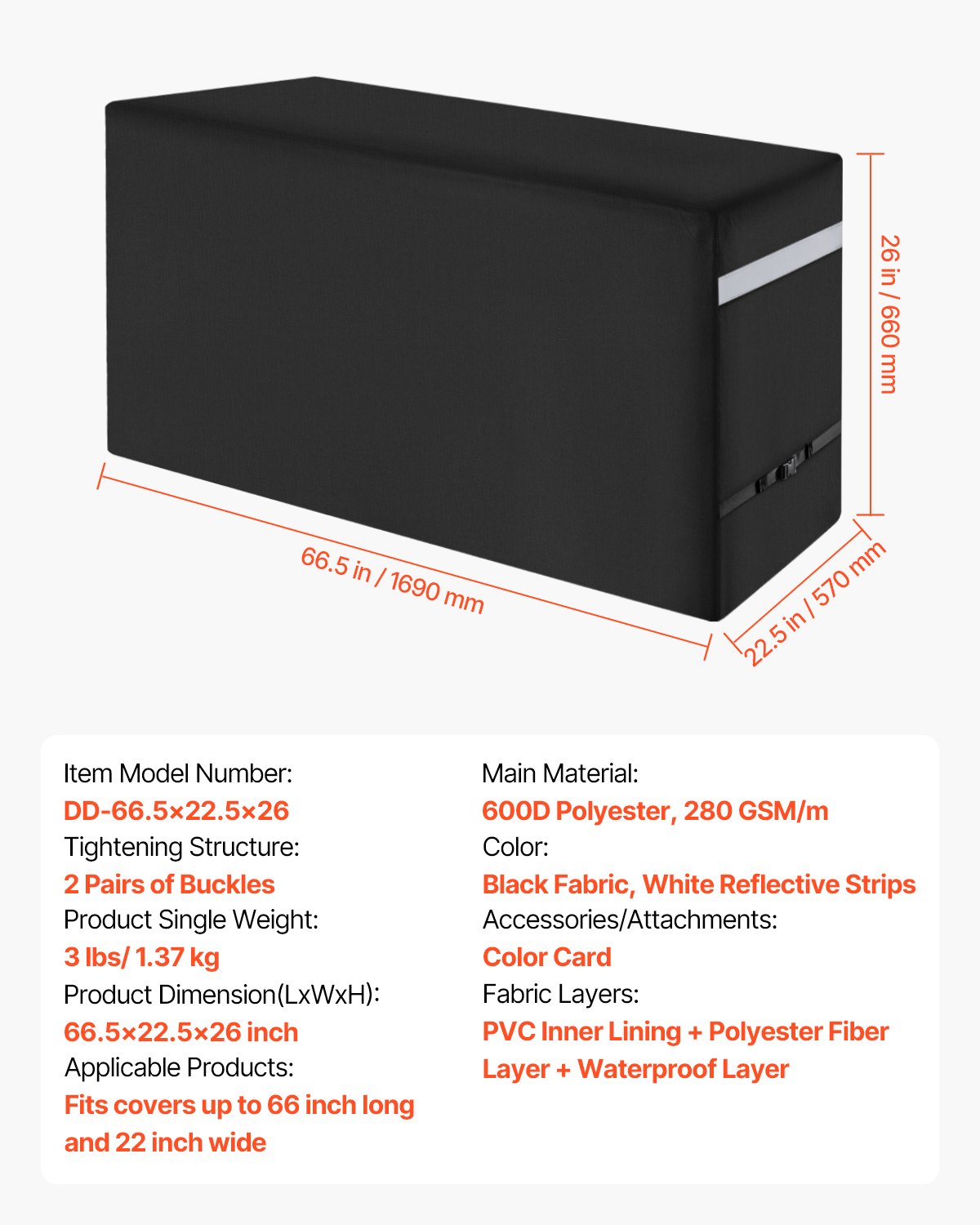 Grill Cover, 66 inch BBQ Covers for Outdoor Grills, Waterproof, Fade Resistant, Weather Resistant Heavy Duty 600D Polyester, Easy On/Off, with Secure Buckles, Black