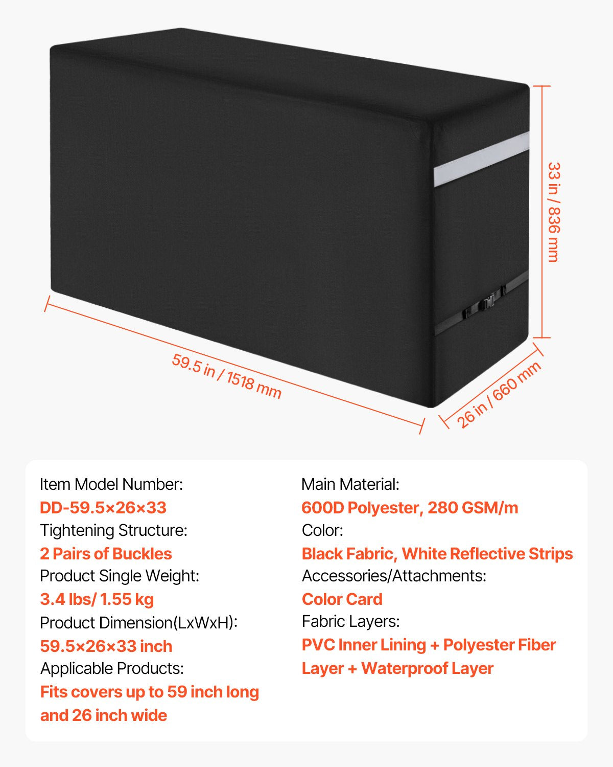 Grill Cover, 59 inch BBQ Covers for Outdoor Grills, Waterproof, Fade Resistant, Weather Resistant Heavy Duty 600D Polyester, Easy On/Off, with Secure Buckles, Black